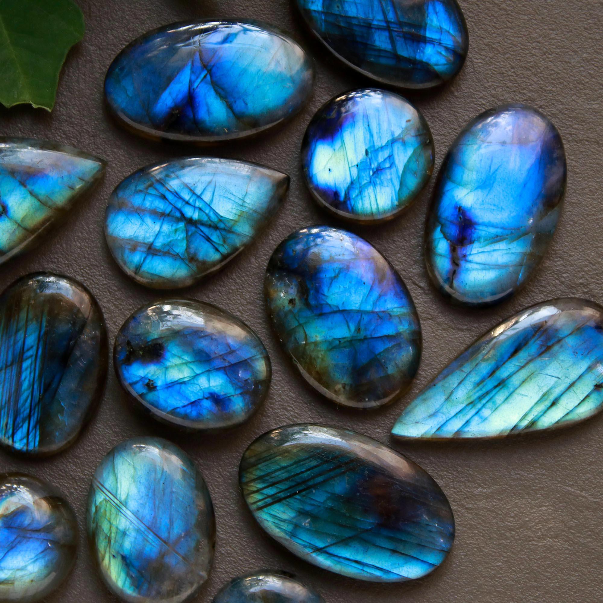 14Pcs 164Cts  Natural Labradorite Cabochon Loose Gemstone Jewelry Wire Wrapped Pendant Semi-Precious Healing Crystal Lots14x14-28x13mm 12936