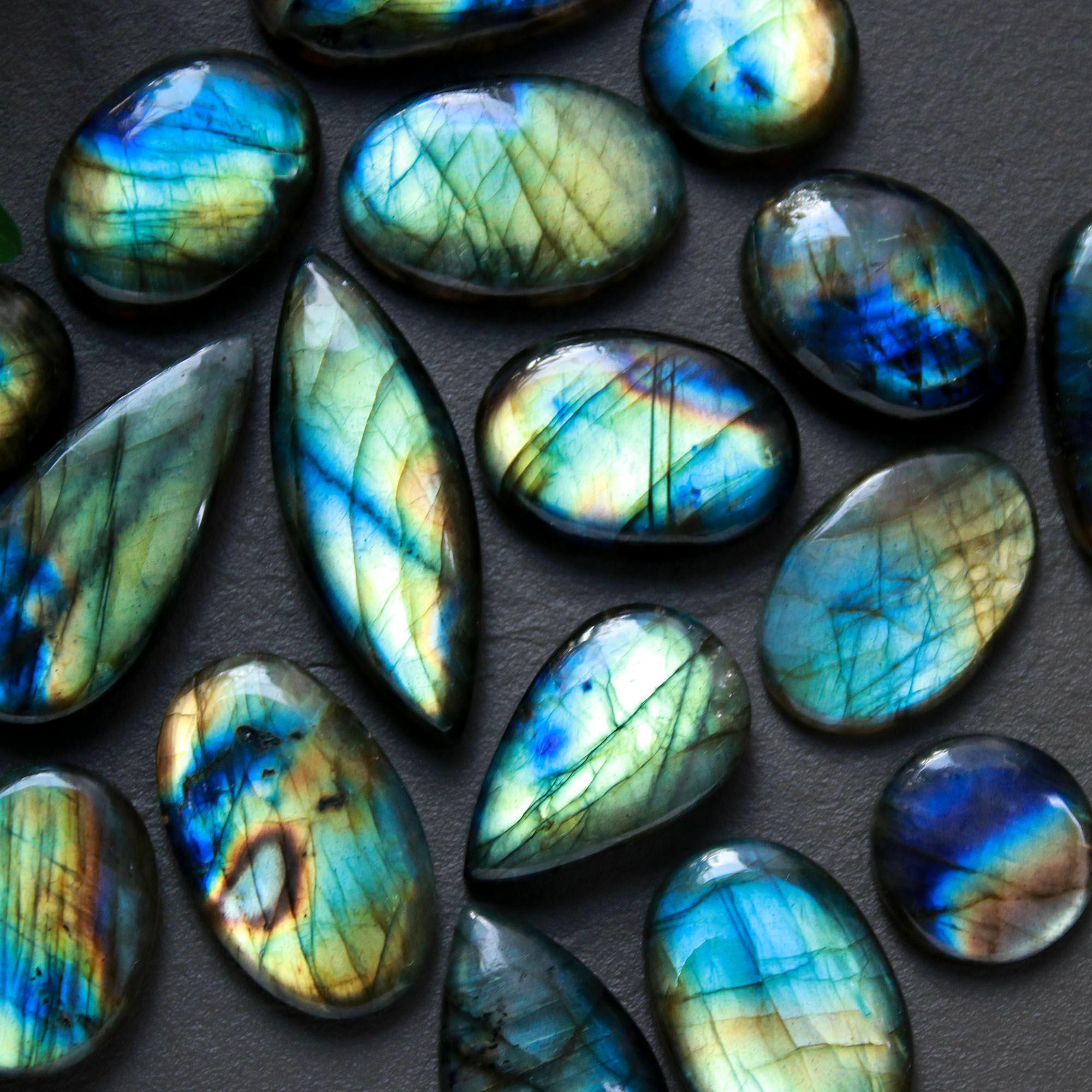 17Pcs 238Cts  Natural Labradorite Cabochon Loose Gemstone Jewelry Wire Wrapped Pendant Semi-Precious Healing Crystal Lots14x14-34x12mm 12938