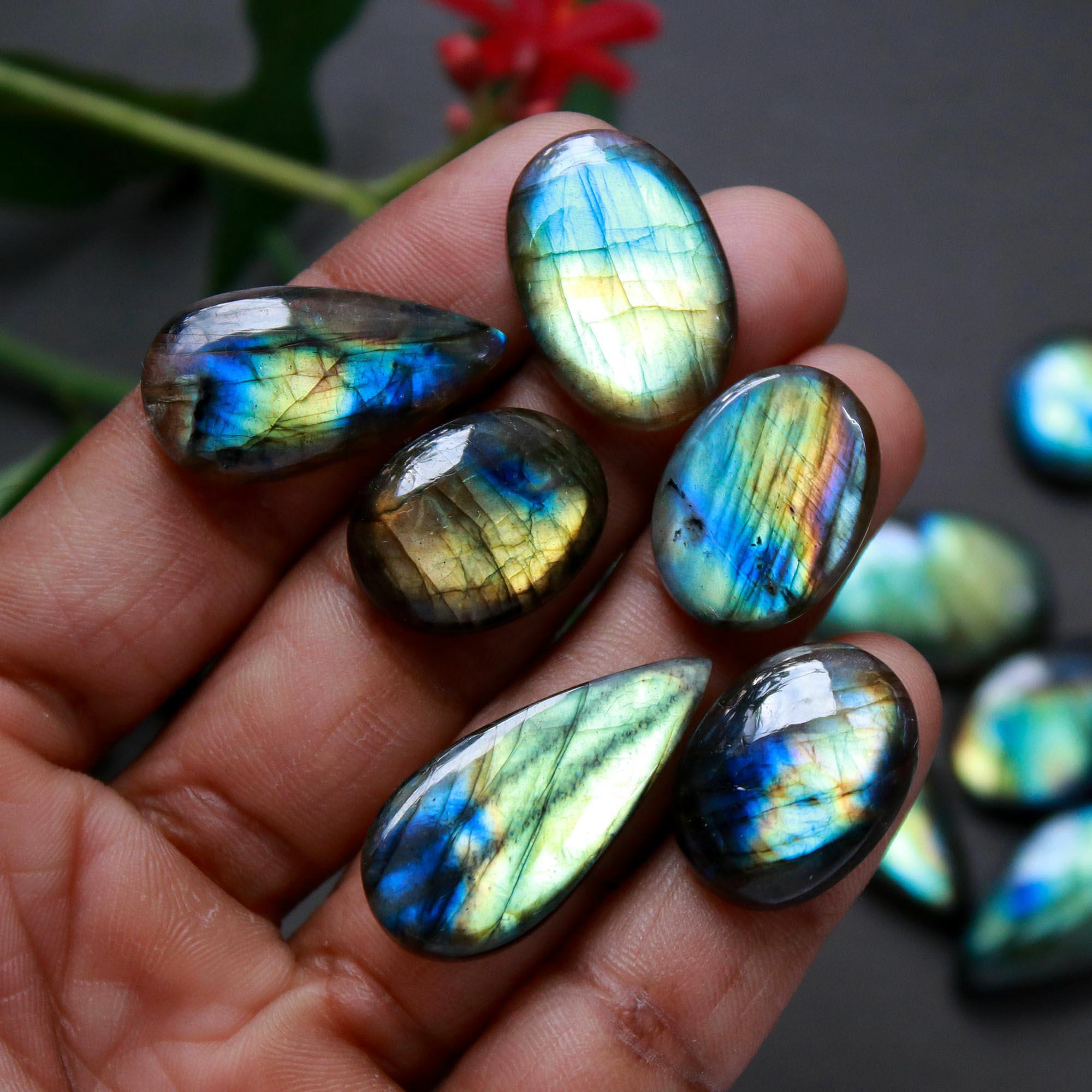 17Pcs 238Cts  Natural Labradorite Cabochon Loose Gemstone Jewelry Wire Wrapped Pendant Semi-Precious Healing Crystal Lots14x14-34x12mm 12938