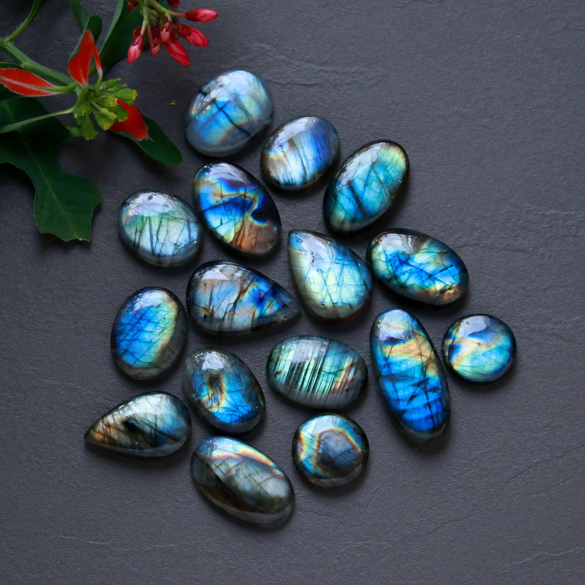 16Pcs 226Cts  Natural Labradorite Cabochon Loose Gemstone Jewelry Wire Wrapped Pendant Semi-Precious Healing Crystal Lots14x14-28x13mm 12939
