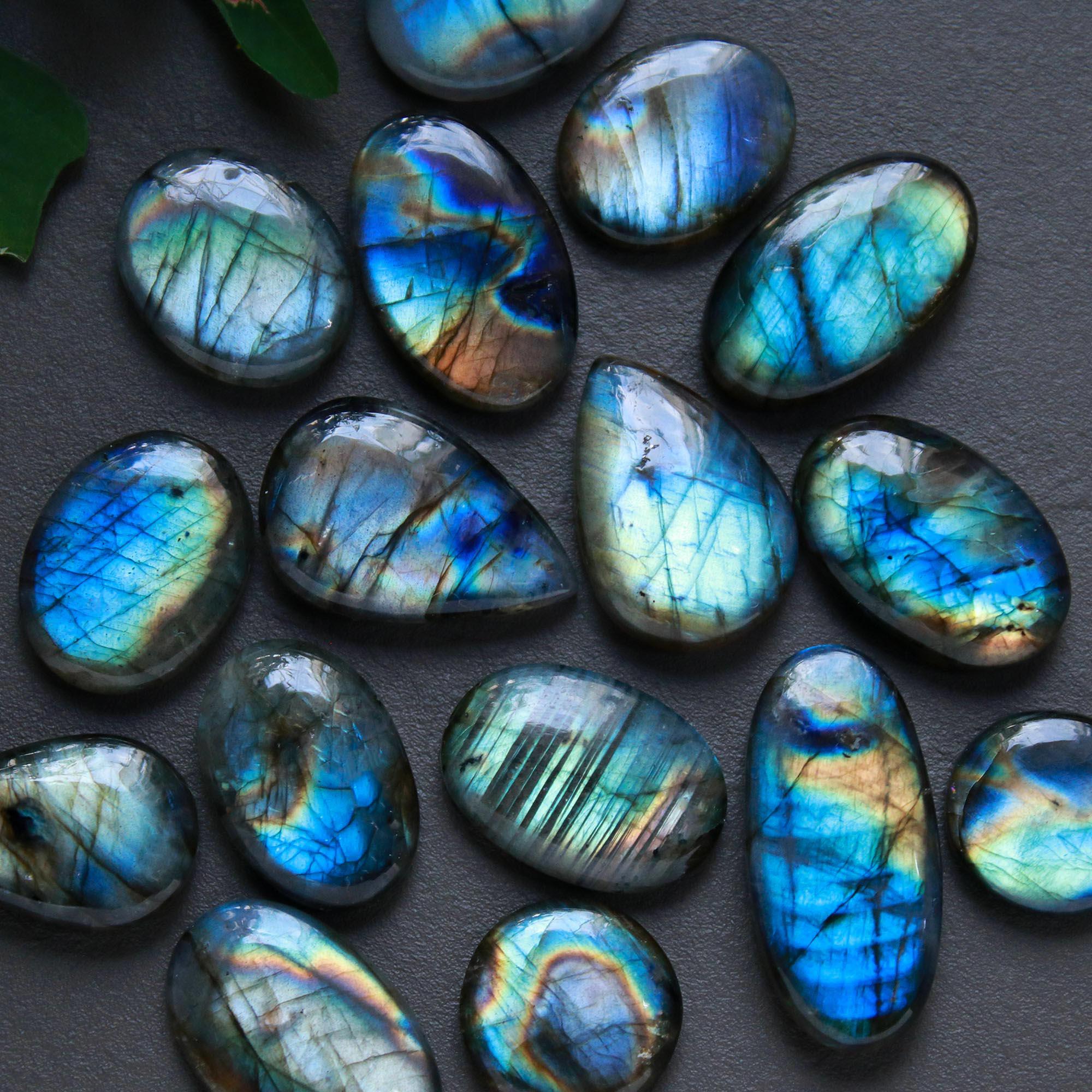 16Pcs 226Cts  Natural Labradorite Cabochon Loose Gemstone Jewelry Wire Wrapped Pendant Semi-Precious Healing Crystal Lots14x14-28x13mm 12939