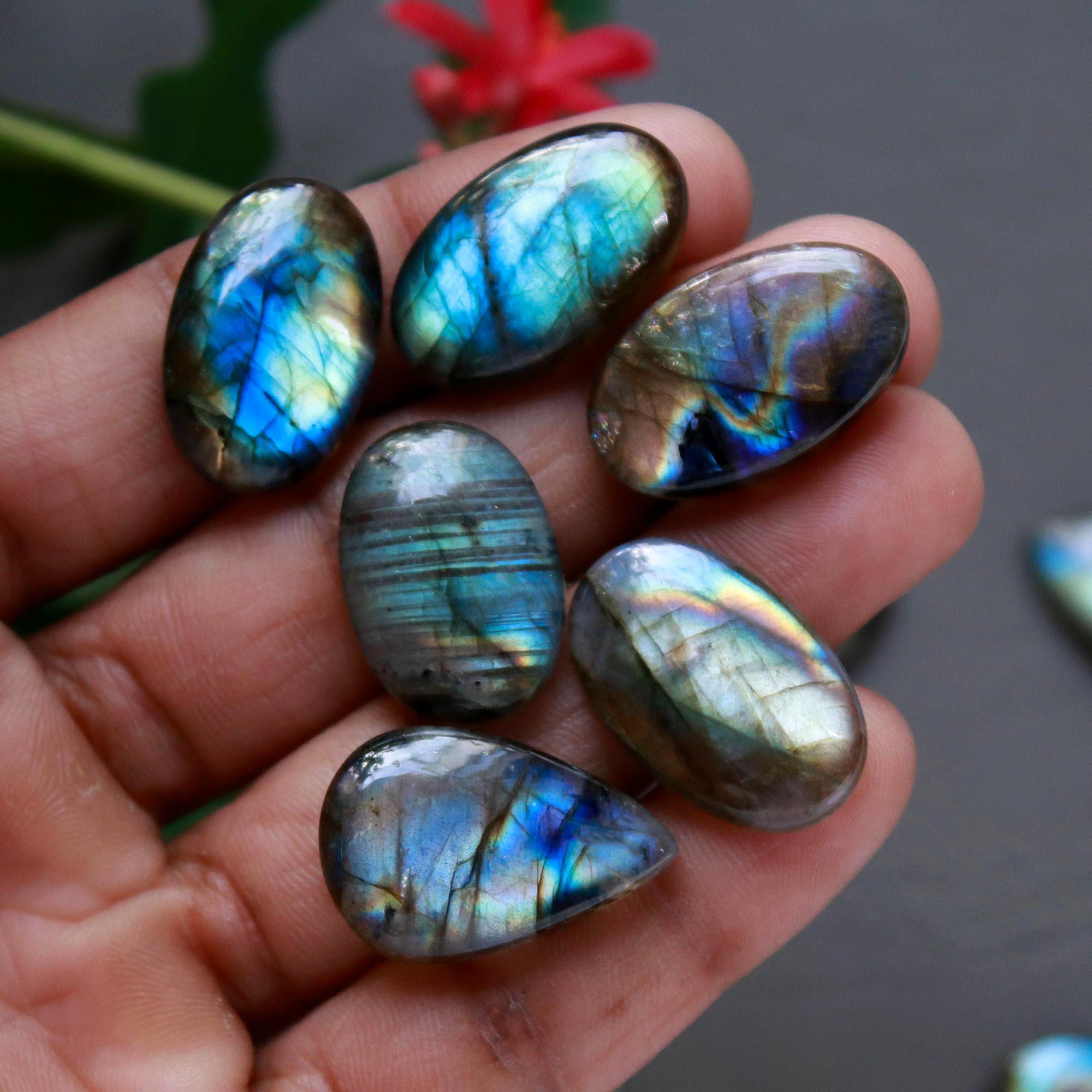 16Pcs 226Cts  Natural Labradorite Cabochon Loose Gemstone Jewelry Wire Wrapped Pendant Semi-Precious Healing Crystal Lots14x14-28x13mm 12939