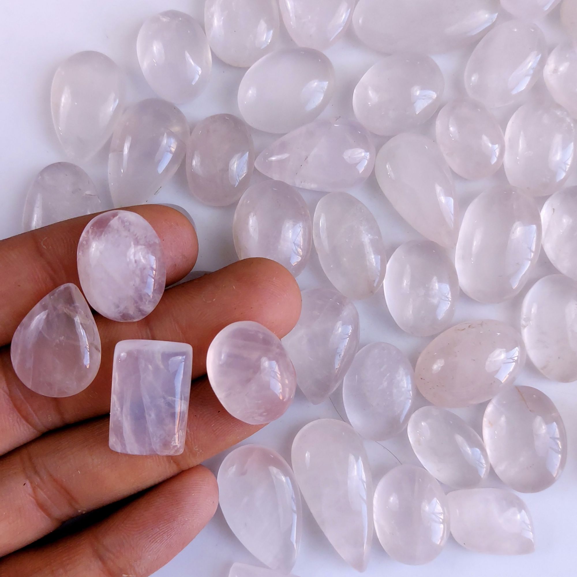 48Pcs 888Cts Natural Rose Quartz Loose Cabochon Gemstone Lot Mix Shape and and Size for Jewelry Making 30x18 16x14mm1294