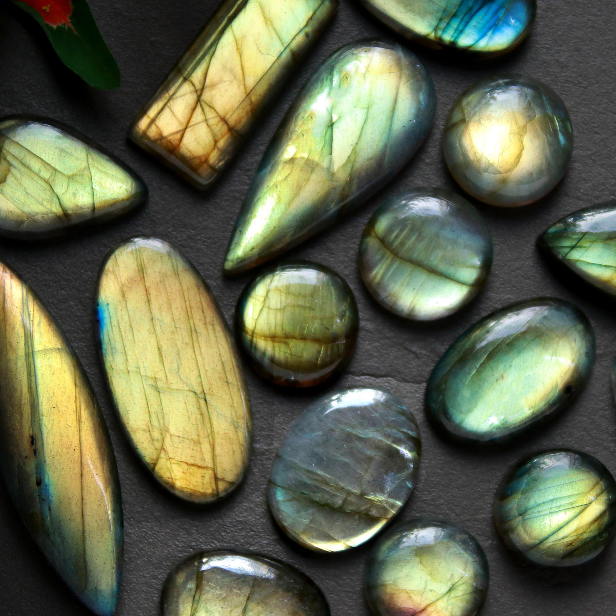 16Pcs 205Cts  Natural Labradorite Cabochon Loose Gemstone Jewelry Wire Wrapped Pendant Semi-Precious Healing Crystal Lots13x13-42x12mm 12940