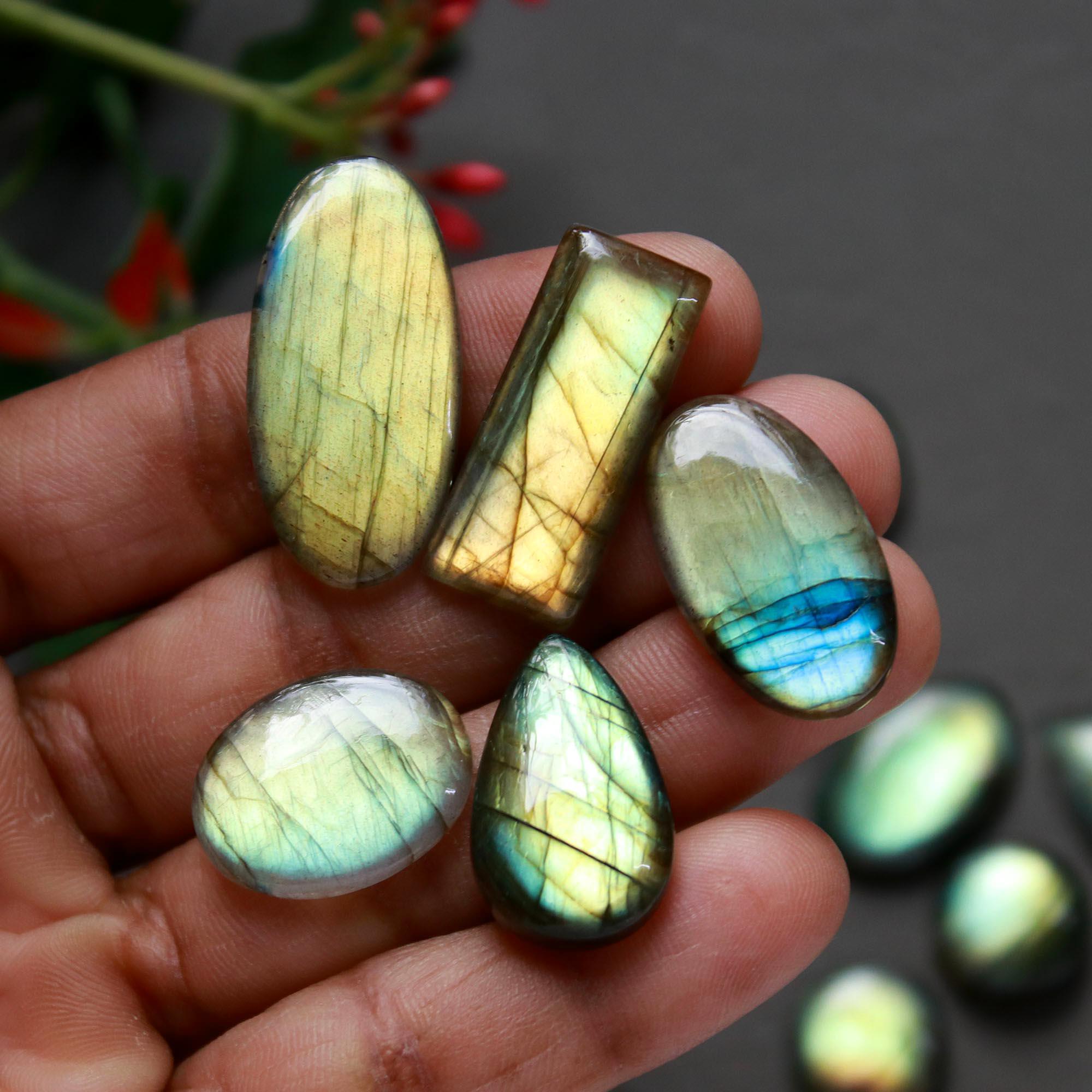 16Pcs 205Cts  Natural Labradorite Cabochon Loose Gemstone Jewelry Wire Wrapped Pendant Semi-Precious Healing Crystal Lots13x13-42x12mm 12940