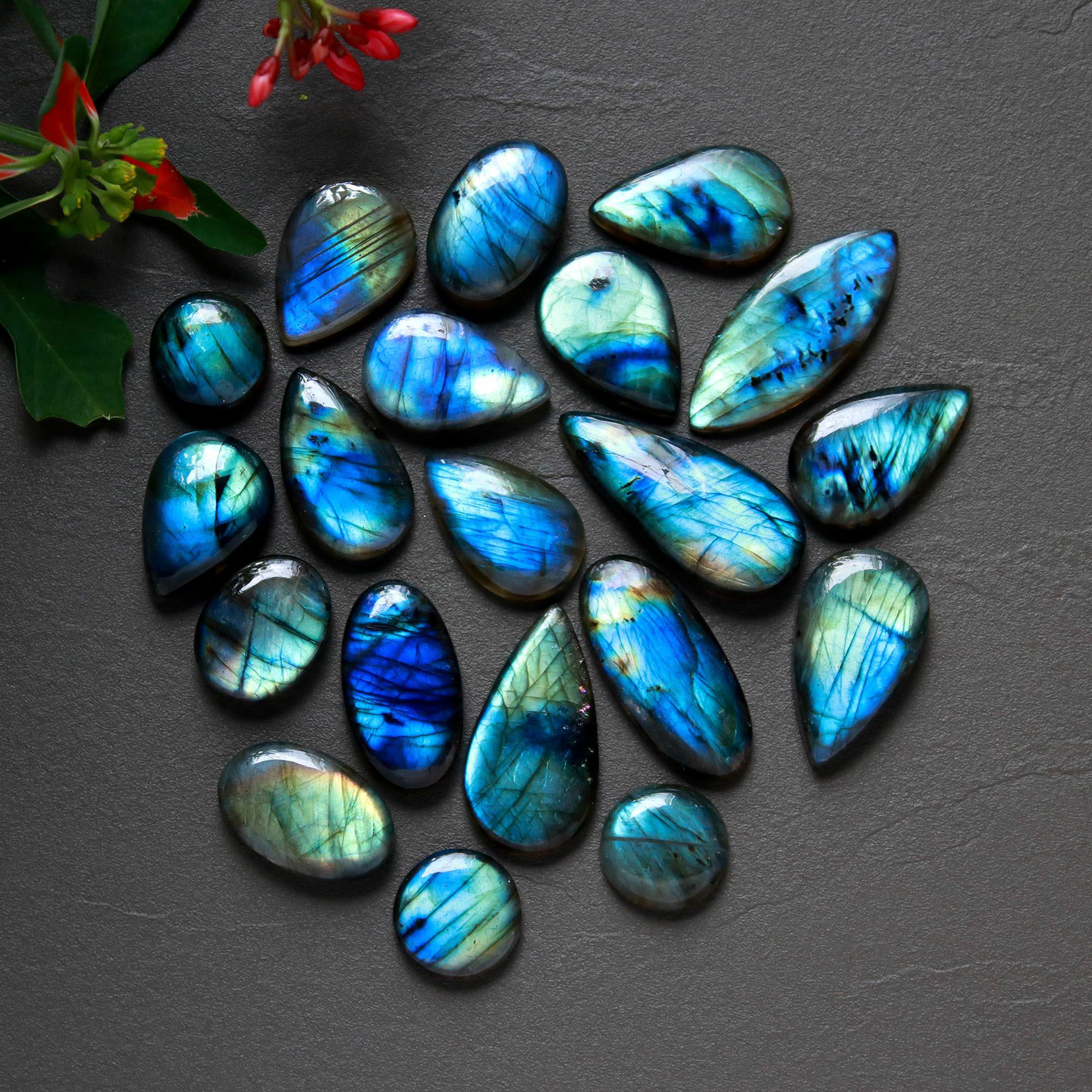20Pcs 294Cts  Natural Labradorite Cabochon Loose Gemstone Jewelry Wire Wrapped Pendant Semi-Precious Healing Crystal Lots13x13-32x14mm 12941