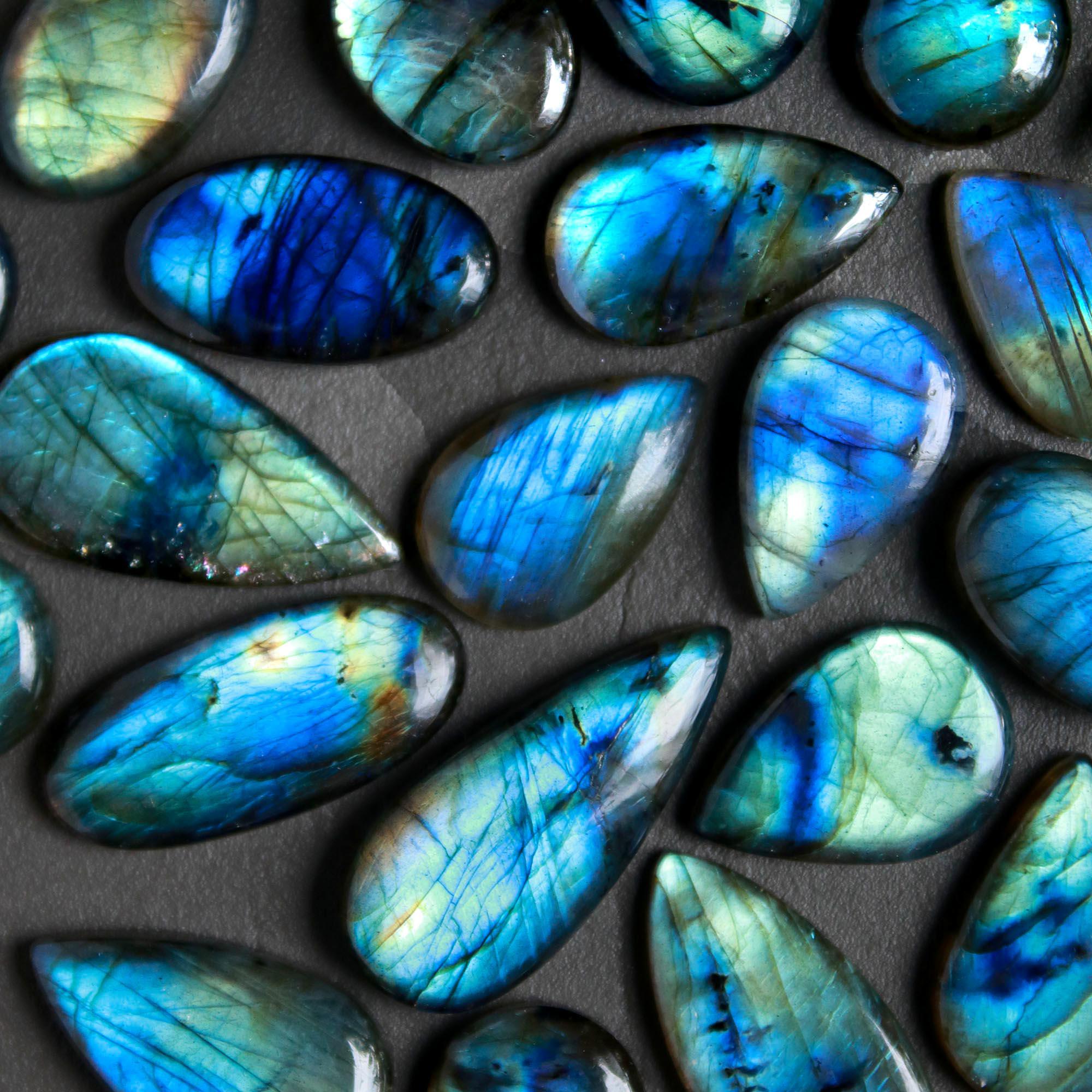 20Pcs 294Cts  Natural Labradorite Cabochon Loose Gemstone Jewelry Wire Wrapped Pendant Semi-Precious Healing Crystal Lots13x13-32x14mm 12941