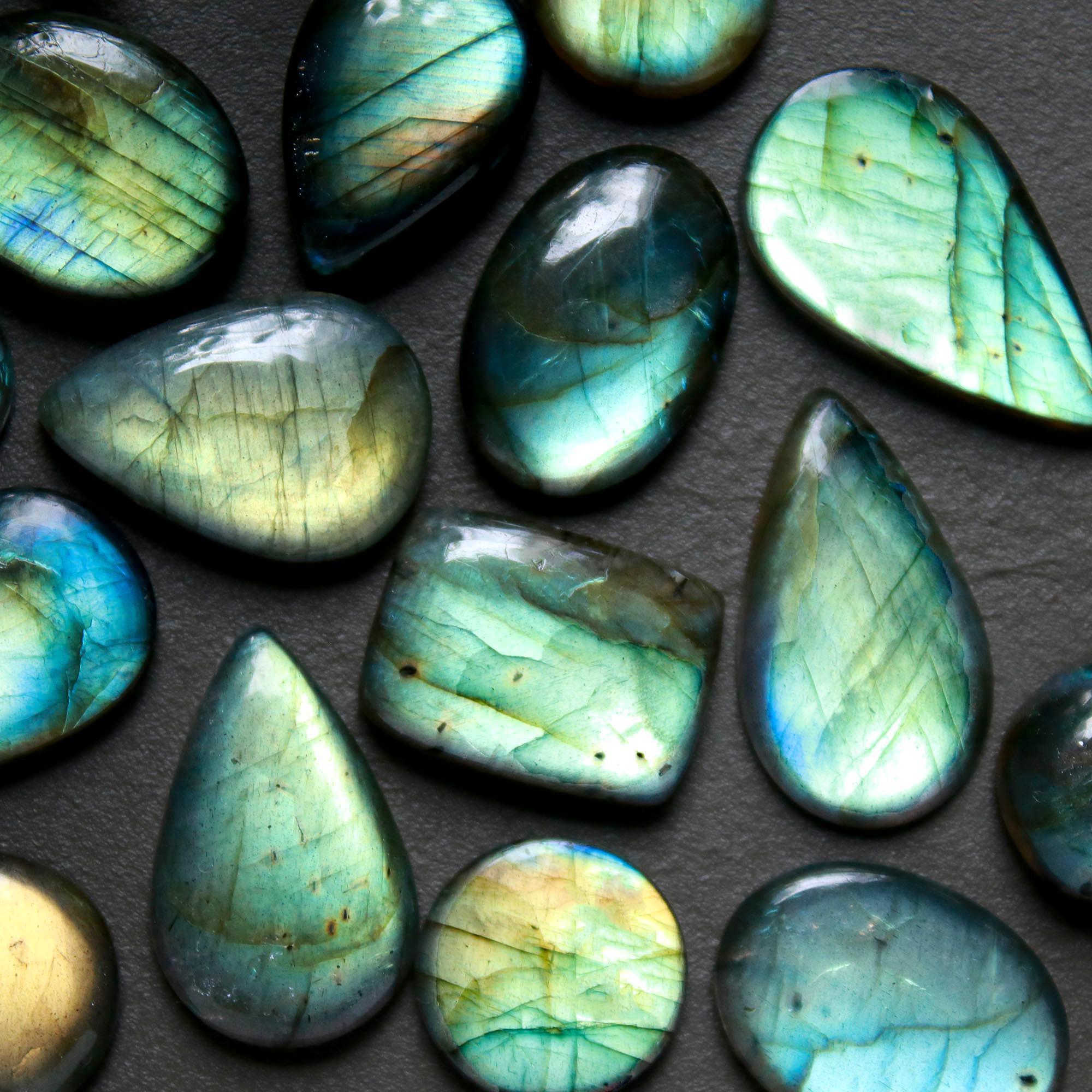 15Pcs 167Cts  Natural Labradorite Cabochon Loose Gemstone Jewelry Wire Wrapped Pendant Semi-Precious Healing Crystal Lots13x13-27x15mm 12942