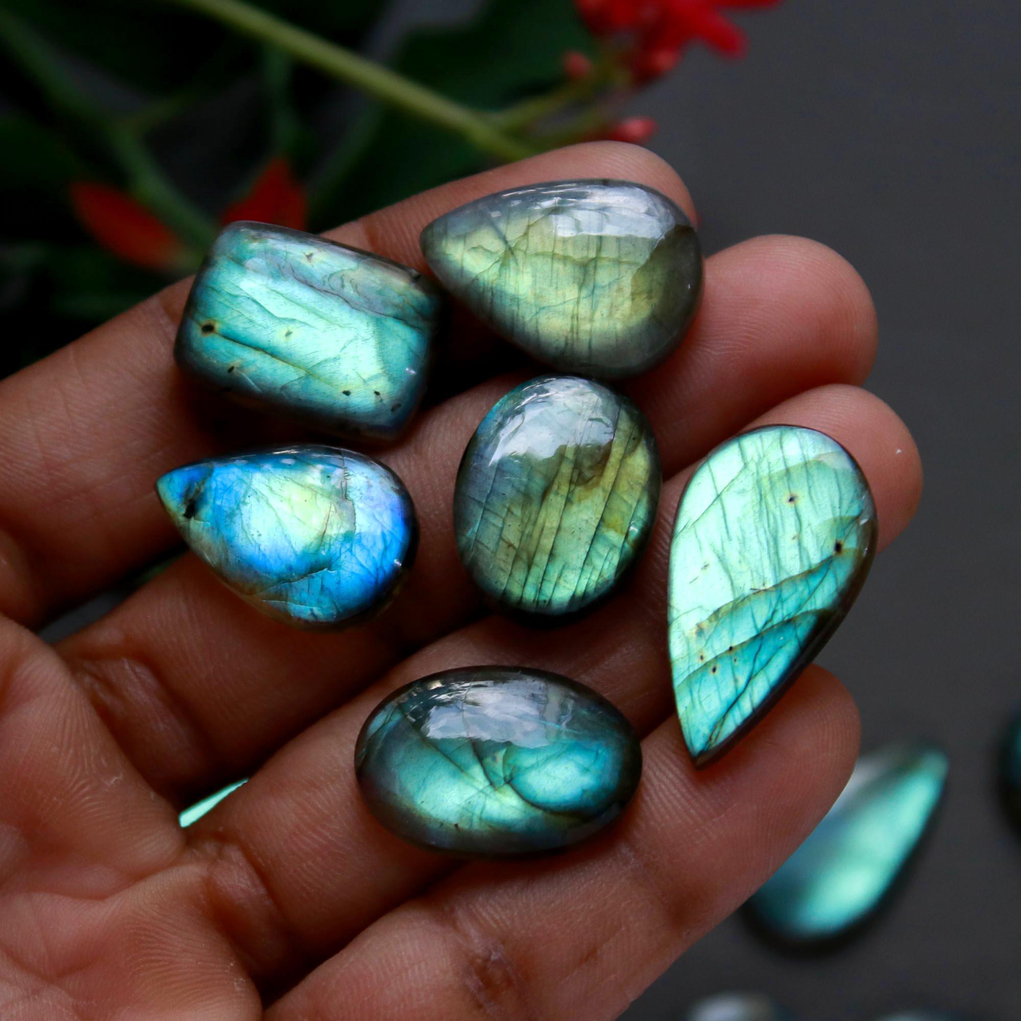 15Pcs 167Cts  Natural Labradorite Cabochon Loose Gemstone Jewelry Wire Wrapped Pendant Semi-Precious Healing Crystal Lots13x13-27x15mm 12942