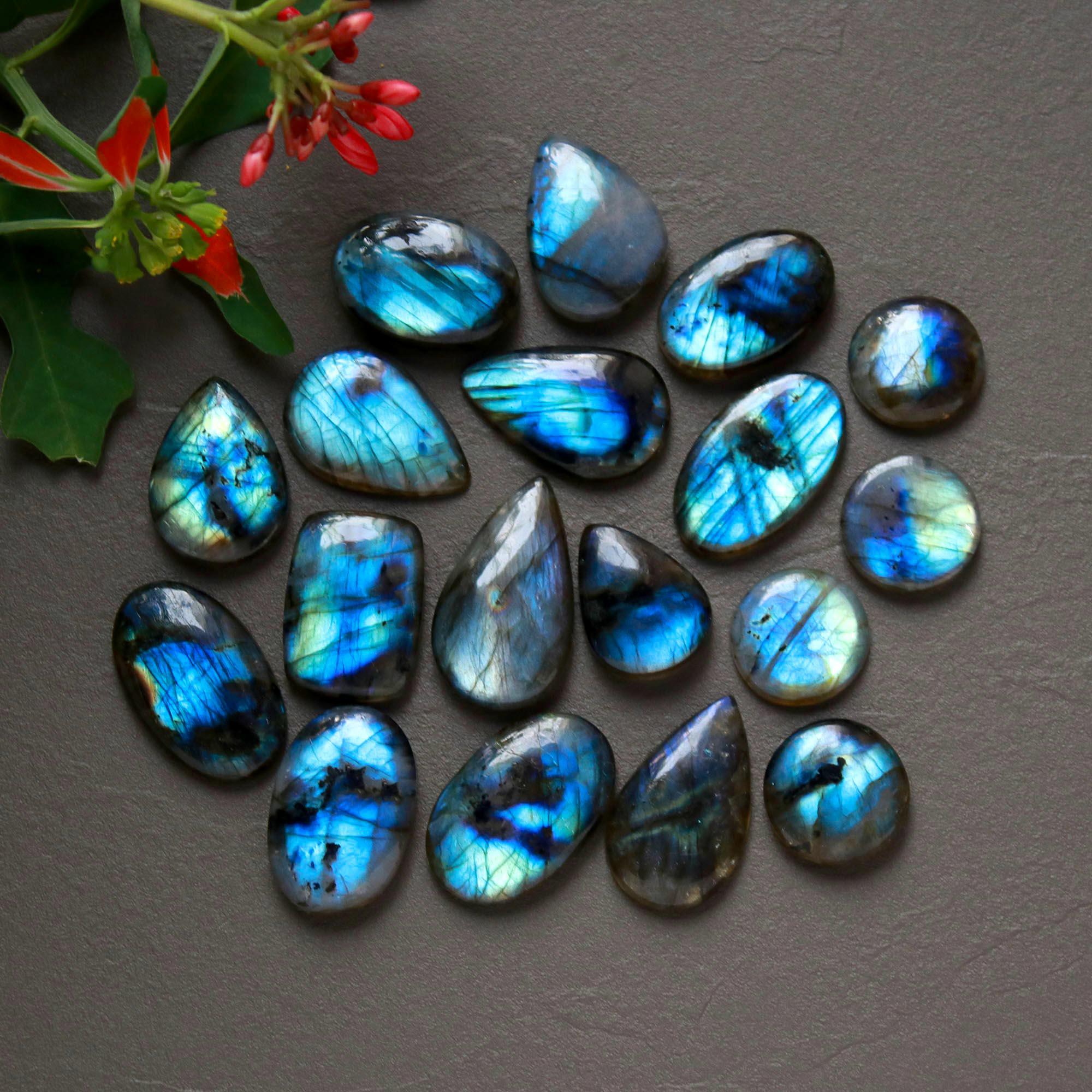 18Pcs 235Cts  Natural Labradorite Cabochon Loose Gemstone Jewelry Wire Wrapped Pendant Semi-Precious Healing Crystal Lots14x14-26x15mm 12946