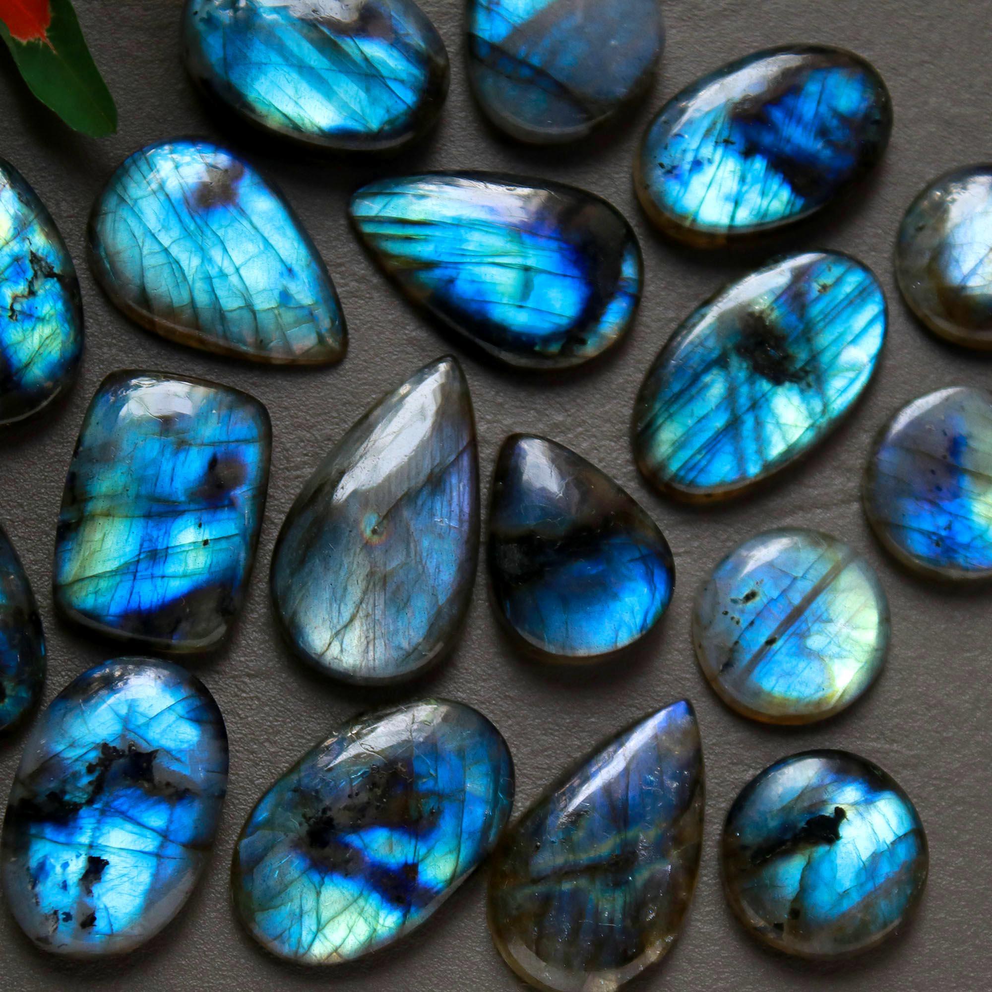18Pcs 235Cts  Natural Labradorite Cabochon Loose Gemstone Jewelry Wire Wrapped Pendant Semi-Precious Healing Crystal Lots14x14-26x15mm 12946