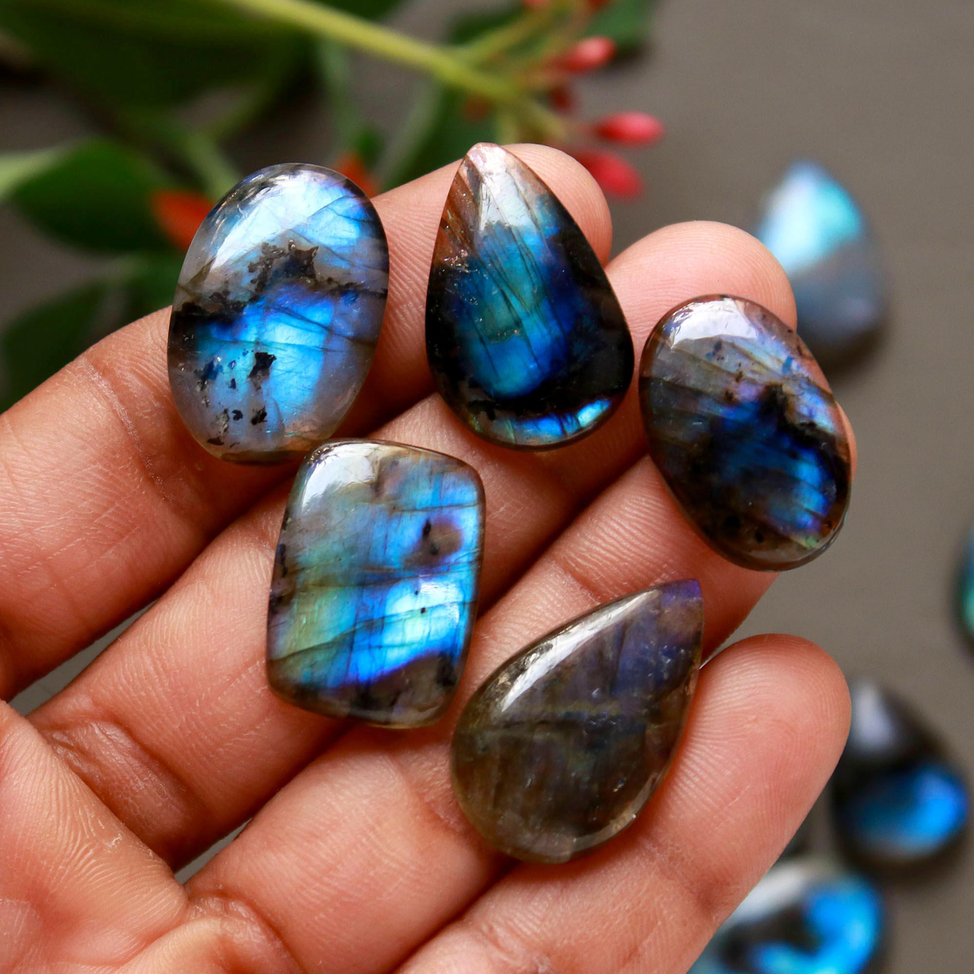 18Pcs 235Cts  Natural Labradorite Cabochon Loose Gemstone Jewelry Wire Wrapped Pendant Semi-Precious Healing Crystal Lots14x14-26x15mm 12946