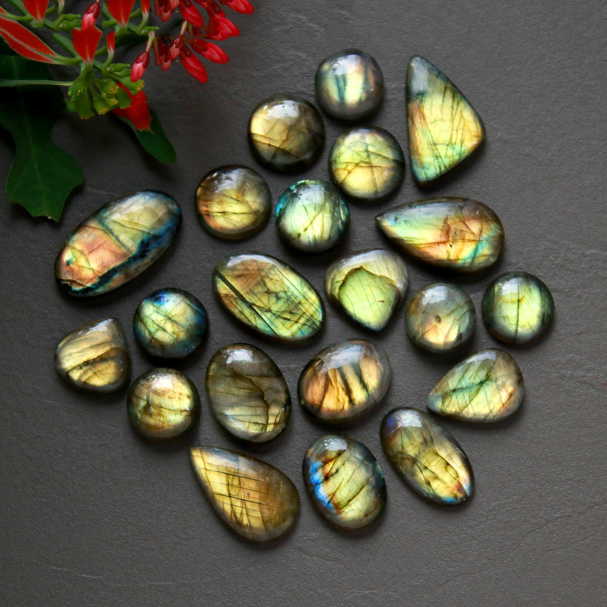21Pcs 255Cts  Natural Labradorite Cabochon Loose Gemstone Jewelry Wire Wrapped Pendant Semi-Precious Healing Crystal Lots13x13-28x15mm 12948