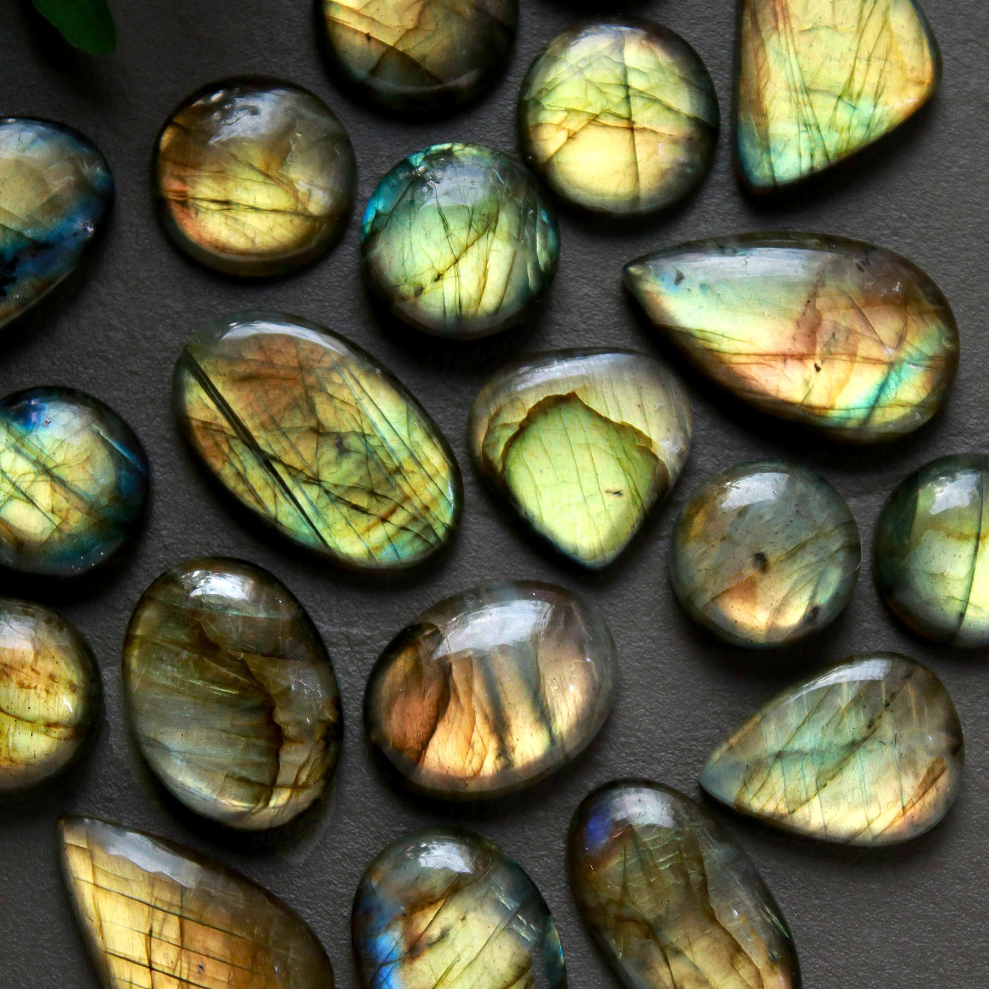 21Pcs 255Cts  Natural Labradorite Cabochon Loose Gemstone Jewelry Wire Wrapped Pendant Semi-Precious Healing Crystal Lots13x13-28x15mm 12948