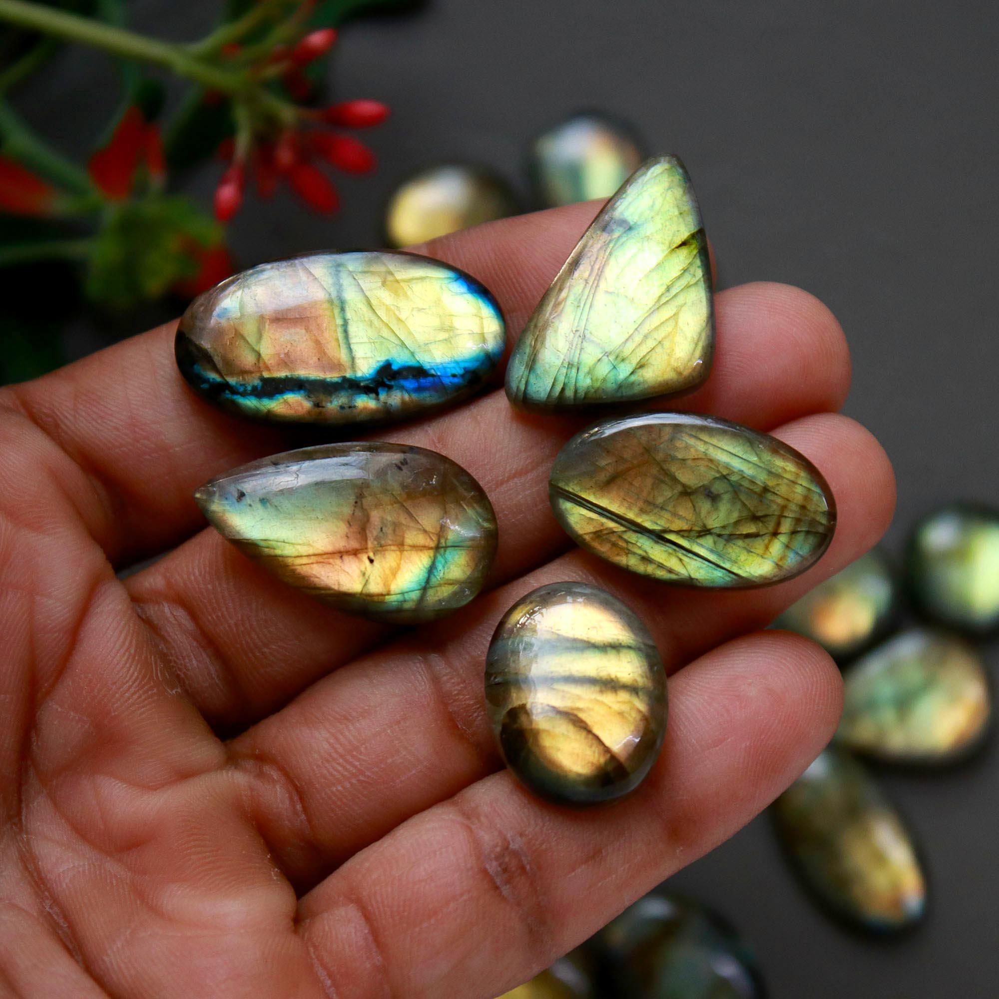 21Pcs 255Cts  Natural Labradorite Cabochon Loose Gemstone Jewelry Wire Wrapped Pendant Semi-Precious Healing Crystal Lots13x13-28x15mm 12948