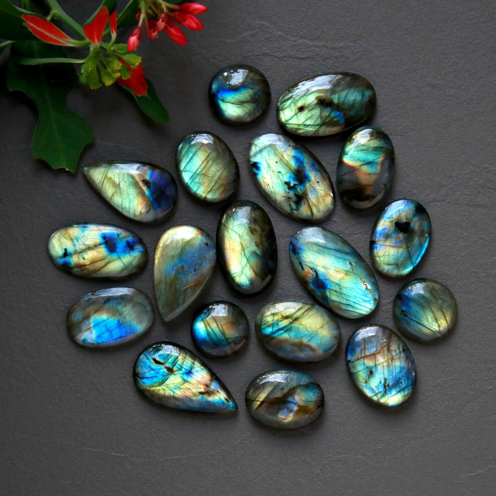 18Pcs 235Cts  Natural Labradorite Cabochon Loose Gemstone Jewelry Wire Wrapped Pendant Semi-Precious Healing Crystal Lots13x13-26x14mm 12949