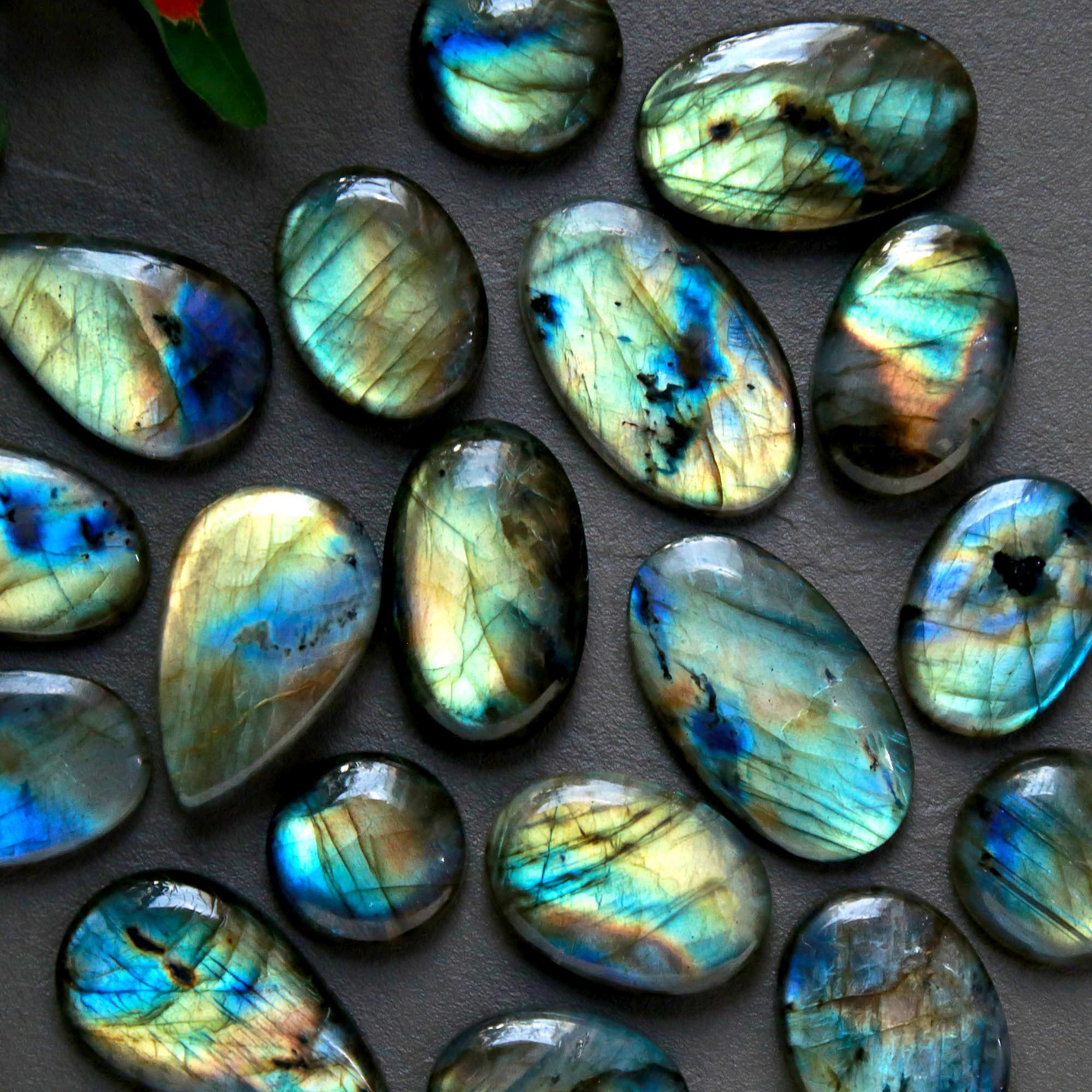 18Pcs 235Cts  Natural Labradorite Cabochon Loose Gemstone Jewelry Wire Wrapped Pendant Semi-Precious Healing Crystal Lots13x13-26x14mm 12949