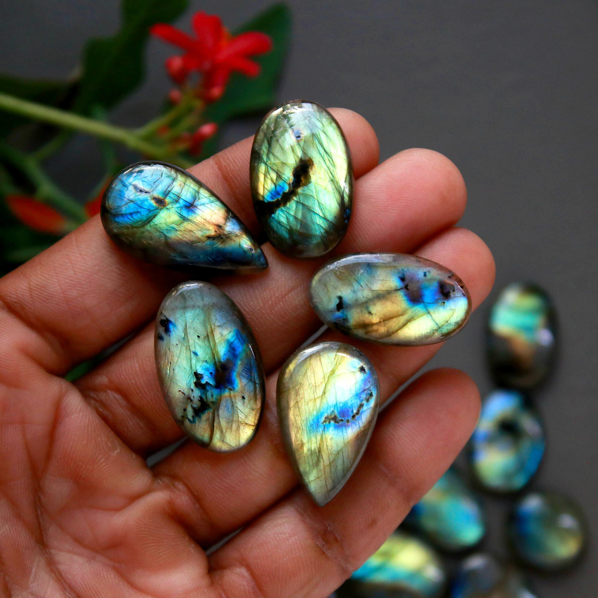 18Pcs 235Cts  Natural Labradorite Cabochon Loose Gemstone Jewelry Wire Wrapped Pendant Semi-Precious Healing Crystal Lots13x13-26x14mm 12949