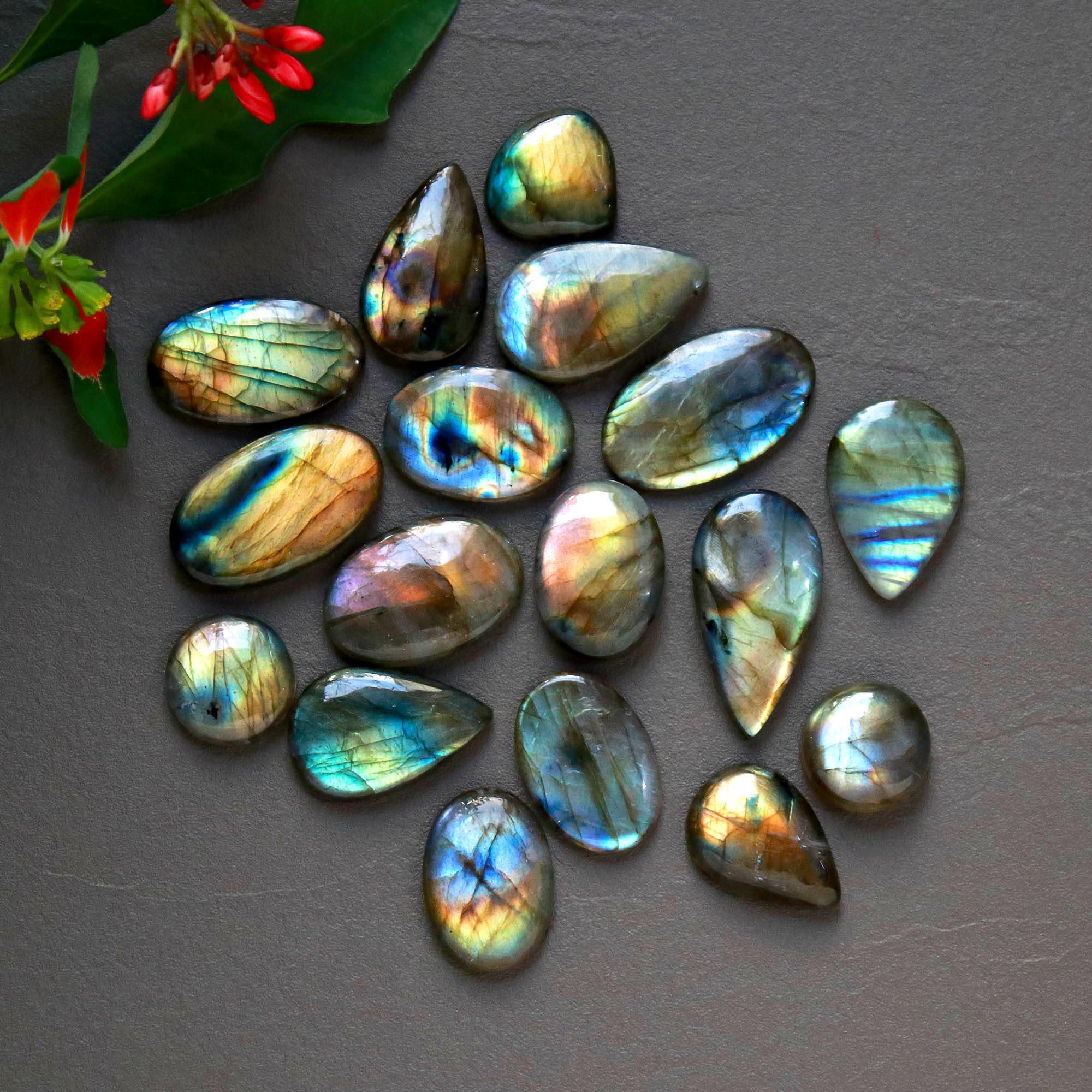 17Pcs 204Cts  Natural Labradorite Cabochon Loose Gemstone Jewelry Wire Wrapped Pendant Semi-Precious Healing Crystal Lots14x14-26x14mm 12950