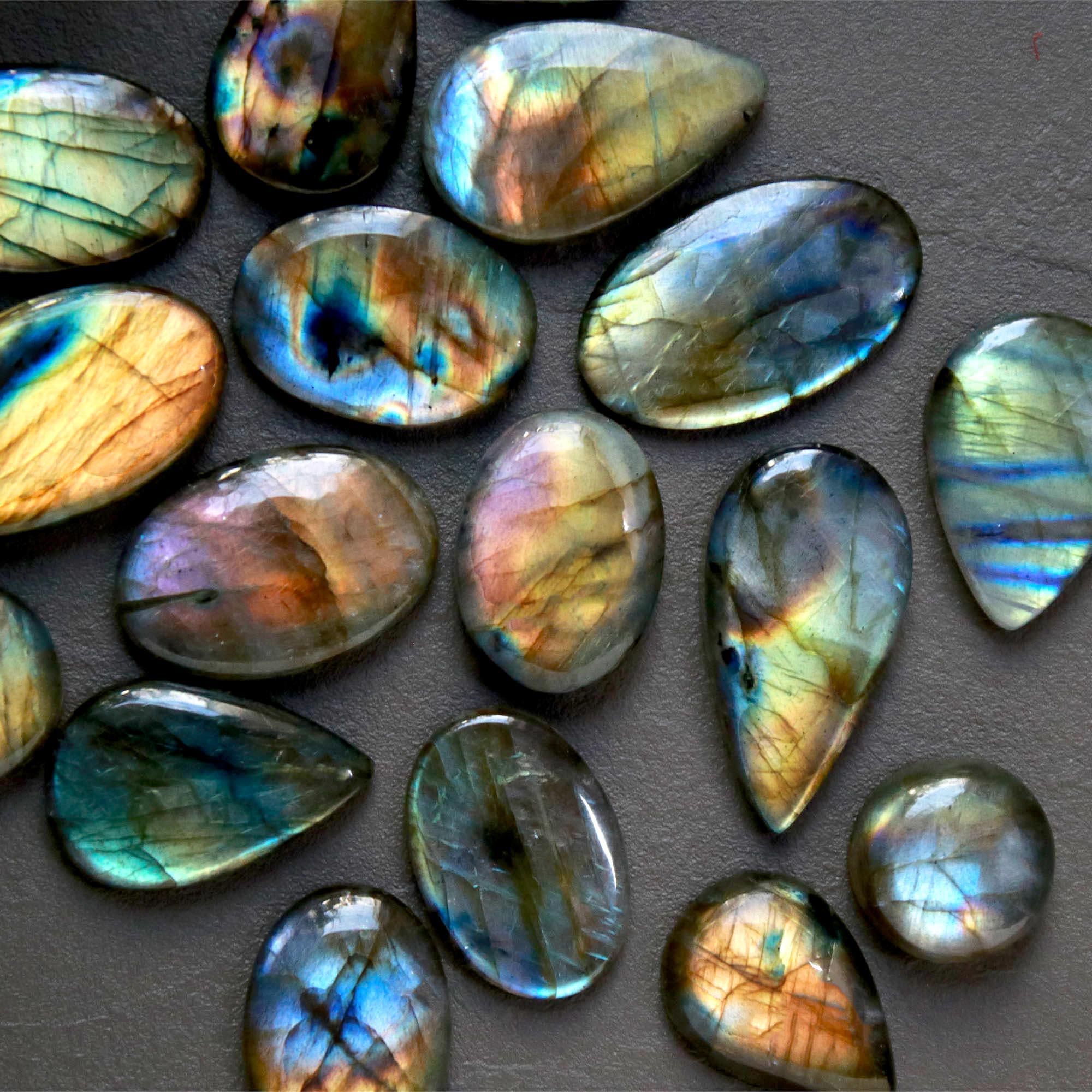 17Pcs 204Cts  Natural Labradorite Cabochon Loose Gemstone Jewelry Wire Wrapped Pendant Semi-Precious Healing Crystal Lots14x14-26x14mm 12950