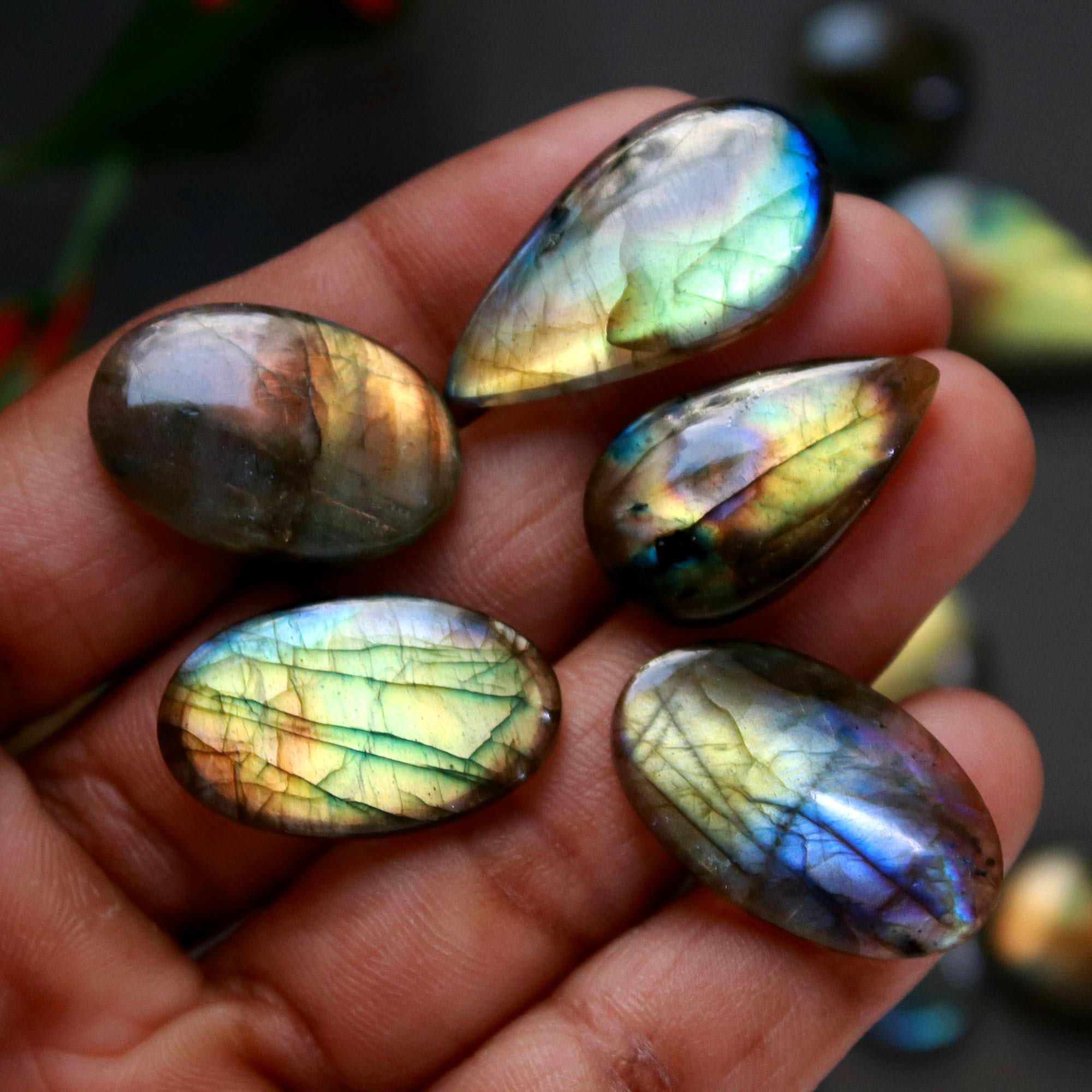 17Pcs 204Cts  Natural Labradorite Cabochon Loose Gemstone Jewelry Wire Wrapped Pendant Semi-Precious Healing Crystal Lots14x14-26x14mm 12950