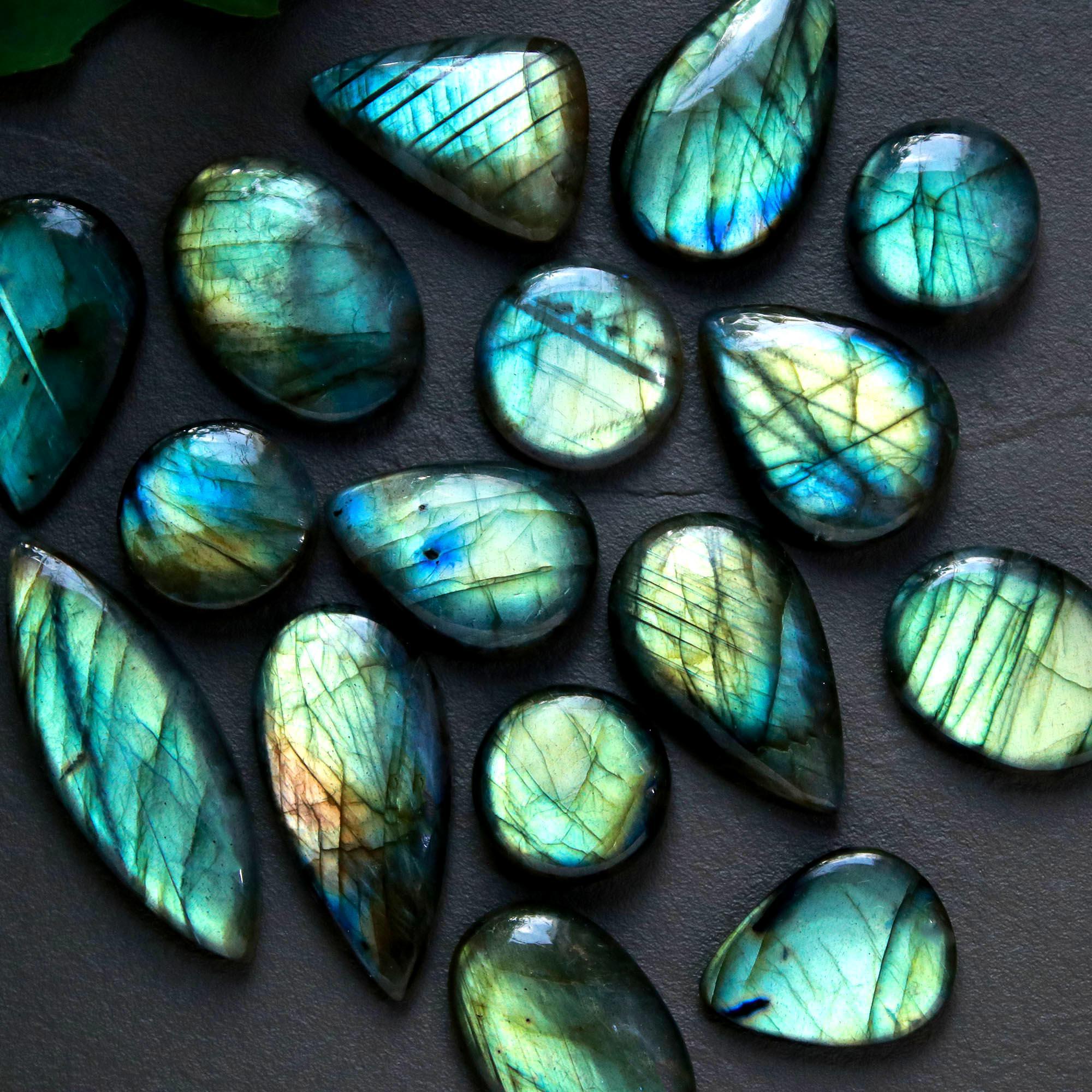 17Pcs 204Cts  Natural Labradorite Cabochon Loose Gemstone Jewelry Wire Wrapped Pendant Semi-Precious Healing Crystal Lots14x14-34x12mm 12951