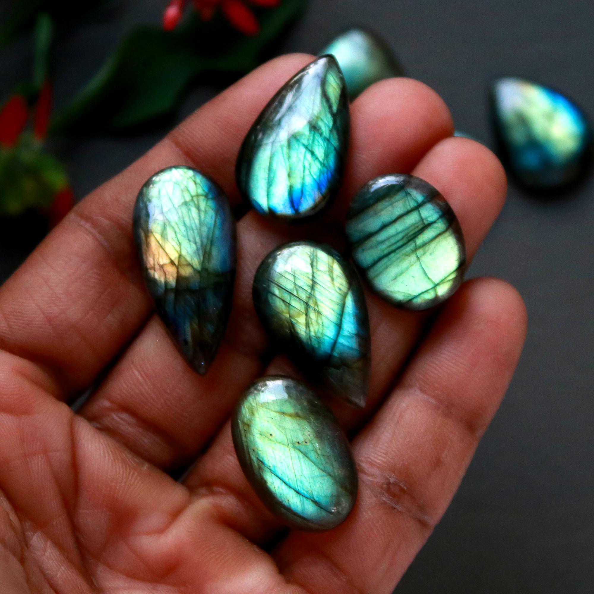 17Pcs 204Cts  Natural Labradorite Cabochon Loose Gemstone Jewelry Wire Wrapped Pendant Semi-Precious Healing Crystal Lots14x14-34x12mm 12951