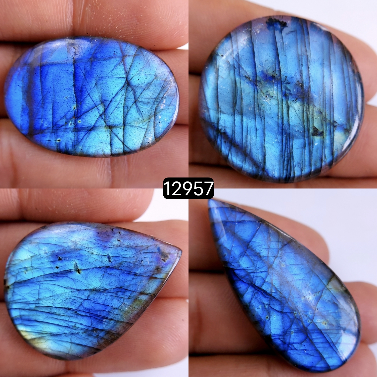 4 Pcs 164 Cts Natural Labradorite Cabochon Lot Polished Loose Gemstone Flat Back Labradorite Jewelry Making Mix Shapes Crystal  25x32-20x42mm 12957