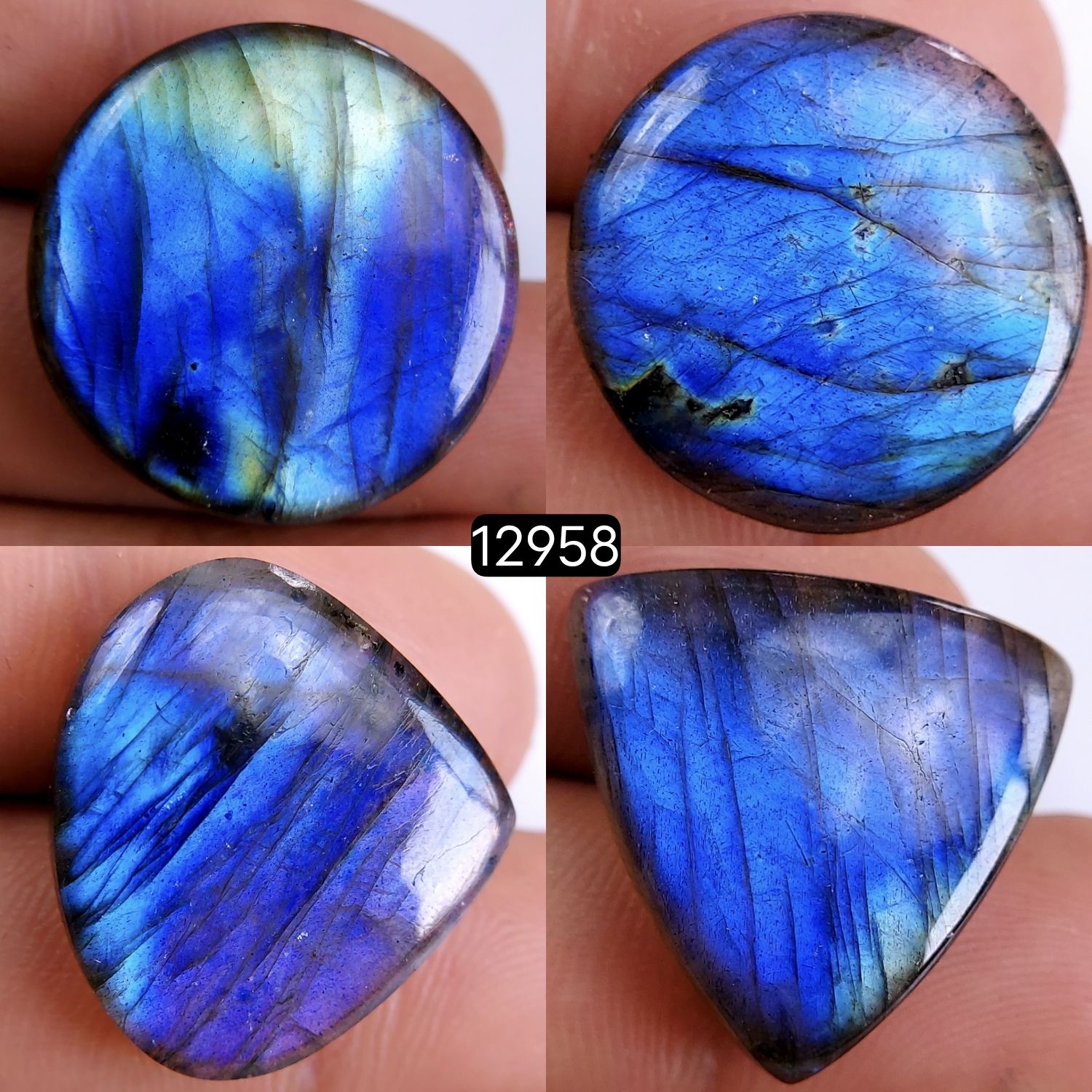 4 Pcs 100 Cts Natural Labradorite Cabochon Lot Polished Loose Gemstone Flat Back Labradorite Jewelry Making Mix Shapes Crystal  21x21-26x26mm 12958