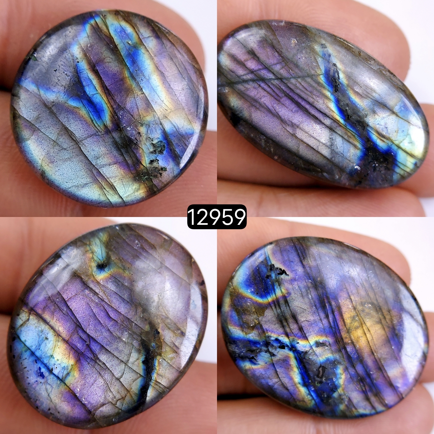 4 Pcs 180 Cts Natural Labradorite Cabochon Lot Polished Loose Gemstone Flat Back Labradorite Jewelry Making Mix Shapes Crystal  21x21-39x31mm 12959