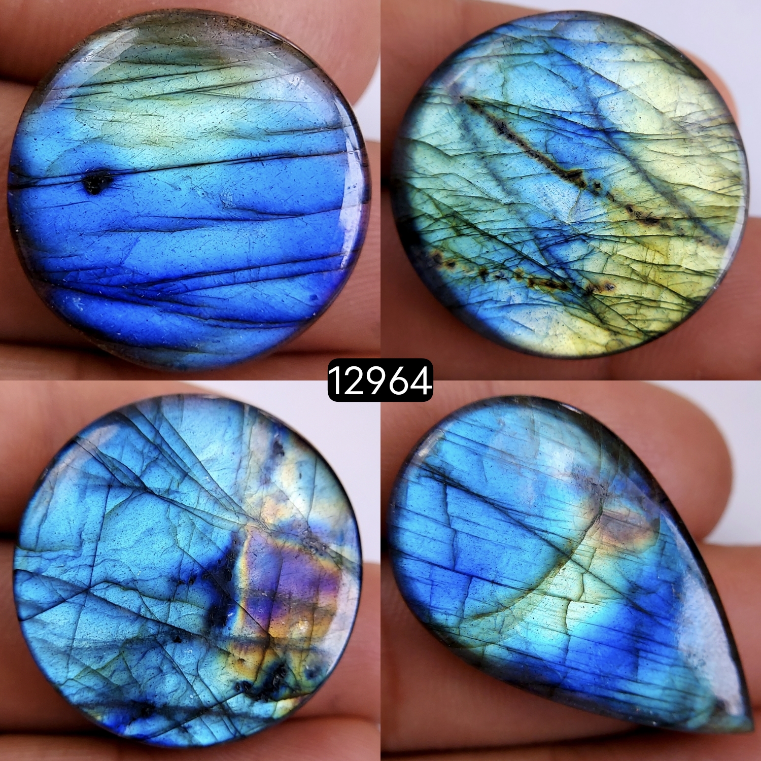 4 Pcs 151 Cts Natural Labradorite Cabochon Lot Polished Loose Gemstone Flat Back Labradorite Jewelry Making Mix Shapes Crystal  21x21-29x29mm 12964