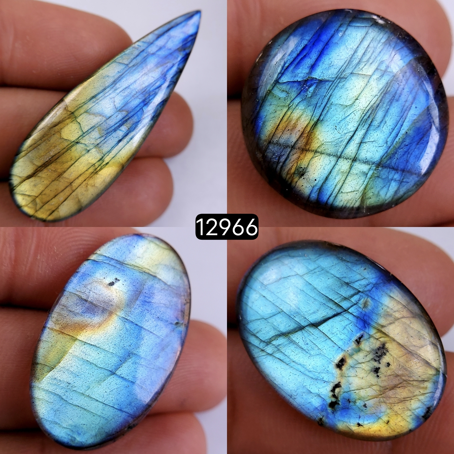 4 Pcs 122 Cts Natural Labradorite Cabochon Lot Polished Loose Gemstone Flat Back Labradorite Jewelry Making Mix Shapes Crystal  21x21-48x16mm 12966