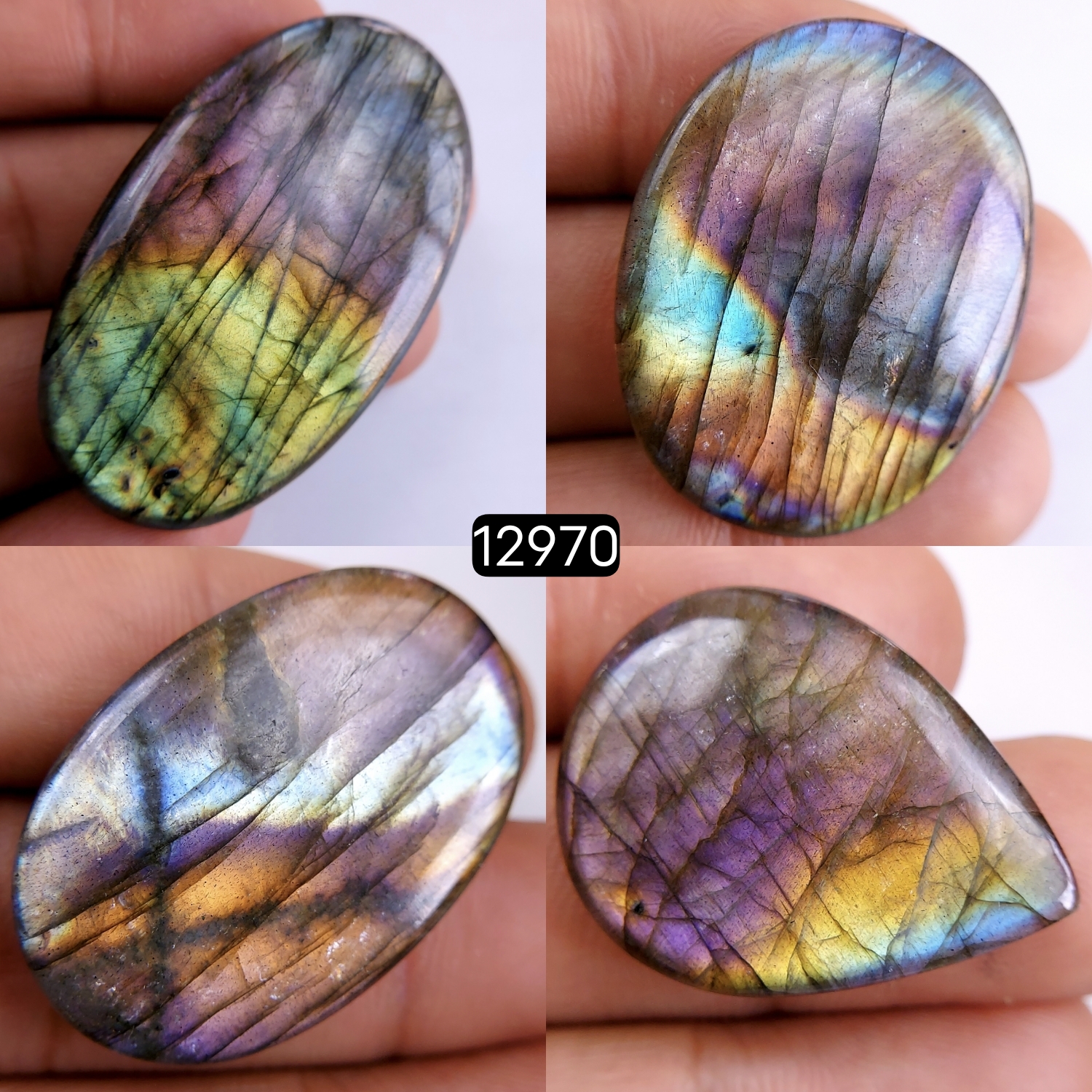 4 Pcs 216 Cts Natural Labradorite Cabochon Lot Polished Loose Gemstone Flat Back Labradorite Jewelry Making Mix Shapes Crystal  30x22-51x31mm R-12970