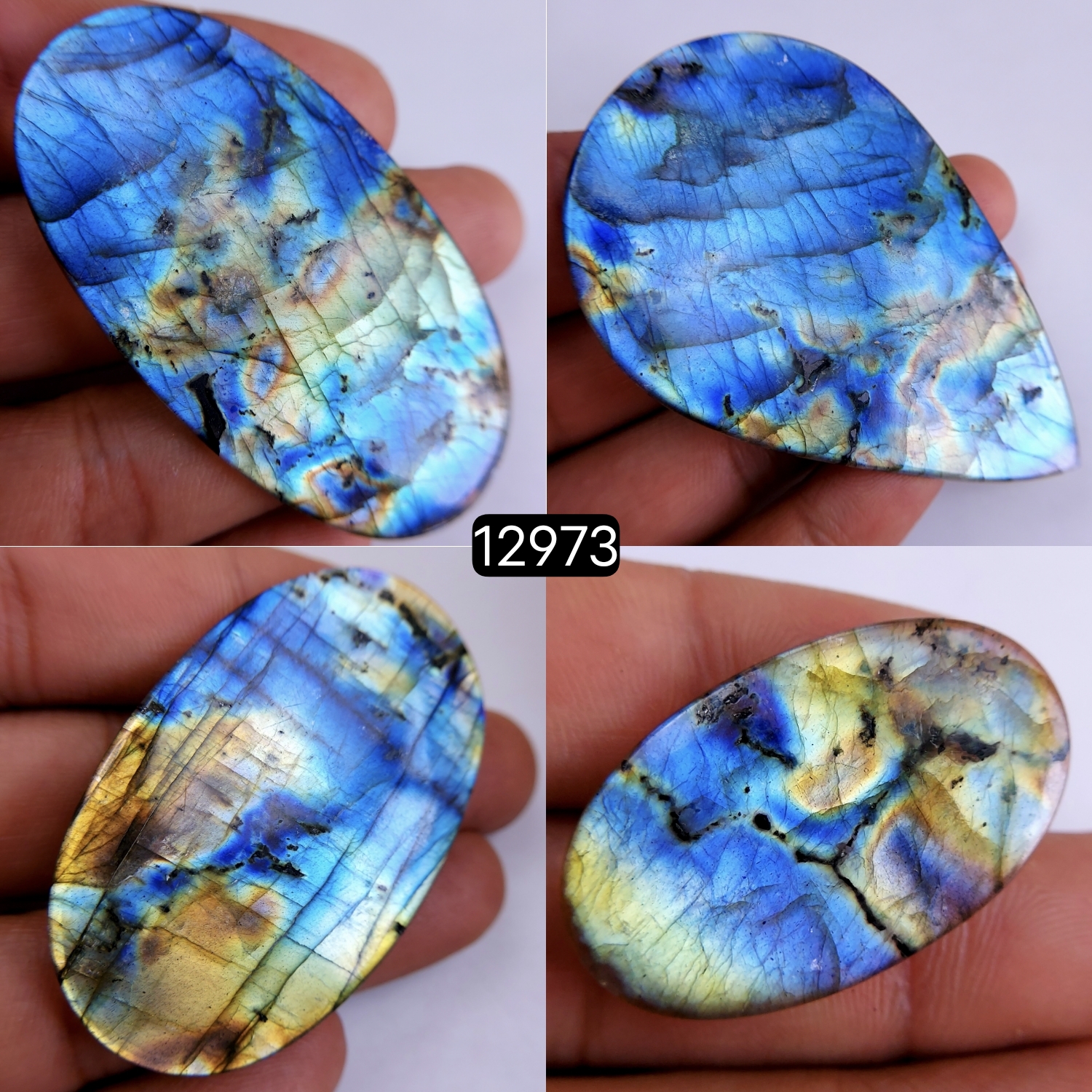 4Pcs 265Cts Natural Blue Labradorite Gemstone Cabochon Semi Precious Wholesale Lot Handmade Jewelry Making Supplies Pendant For Her 35x20-76x52mm12973
