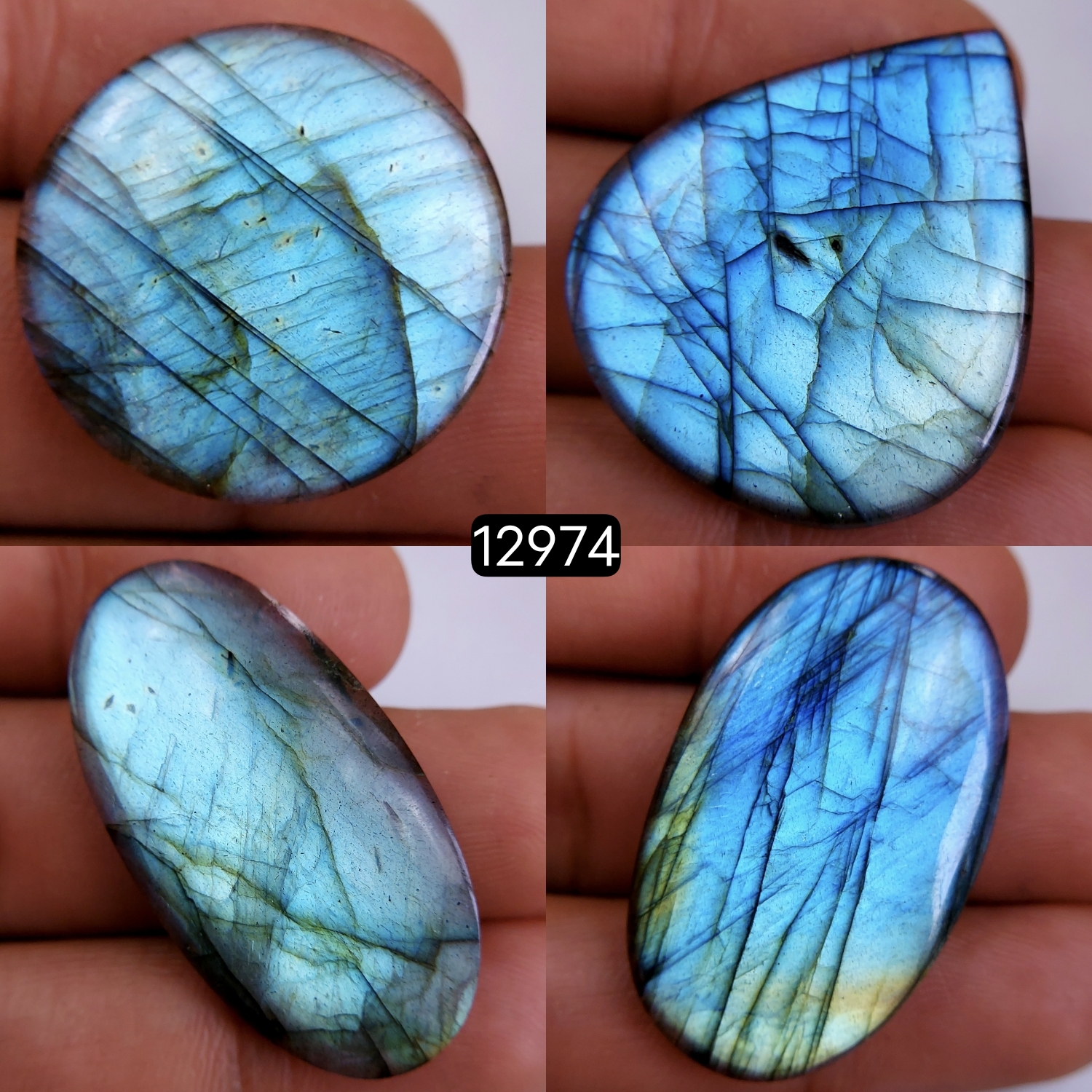 4Pcs 138Cts Natural Blue Labradorite Gemstone Cabochon Semi Precious Wholesale Lot Handmade Jewelry Making Supplies Pendant For Her 25x25-38x20mm12974