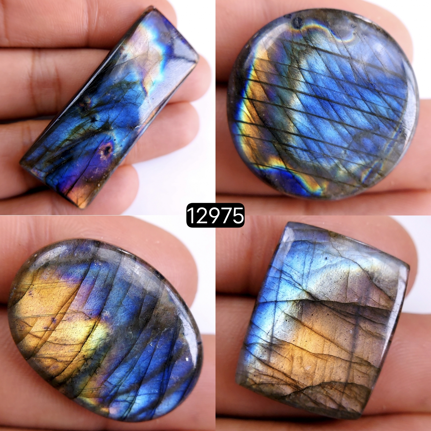 4Pcs 148Cts Natural Blue Labradorite Gemstone Cabochon Semi Precious Wholesale Lot Handmade Jewelry Making Supplies Pendant For Her 23x19-48x19mm12975
