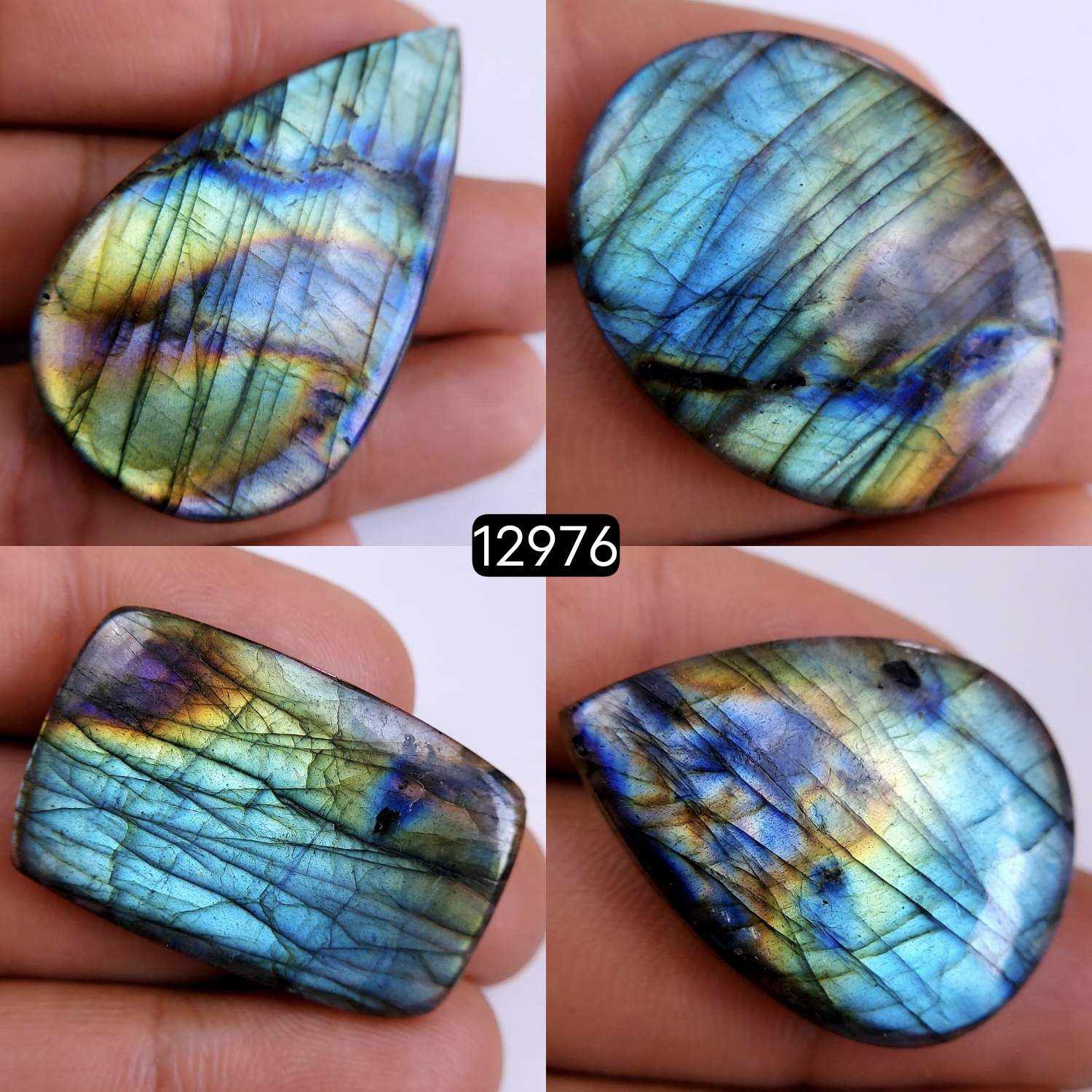 4Pcs 173Cts Natural Blue Labradorite Gemstone Cabochon Semi Precious Wholesale Lot Handmade Jewelry Making Supplies Pendant For Her 31x23-28x50mmR-12976