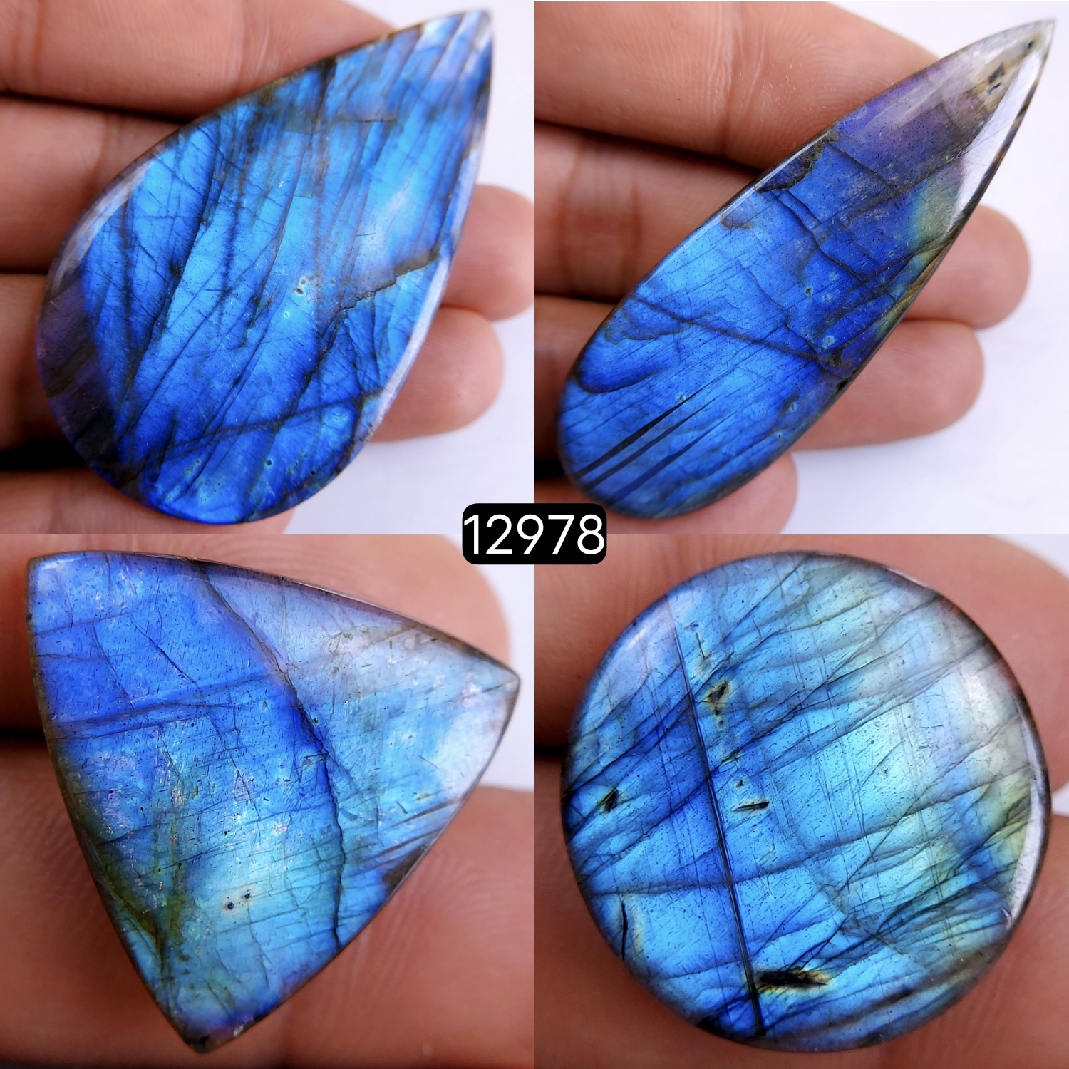 4Pcs 158Cts Natural Blue Labradorite Gemstone Cabochon Semi Precious Wholesale Lot Handmade Jewelry Making Supplies Pendant For Her 25x25-60x35mm12978