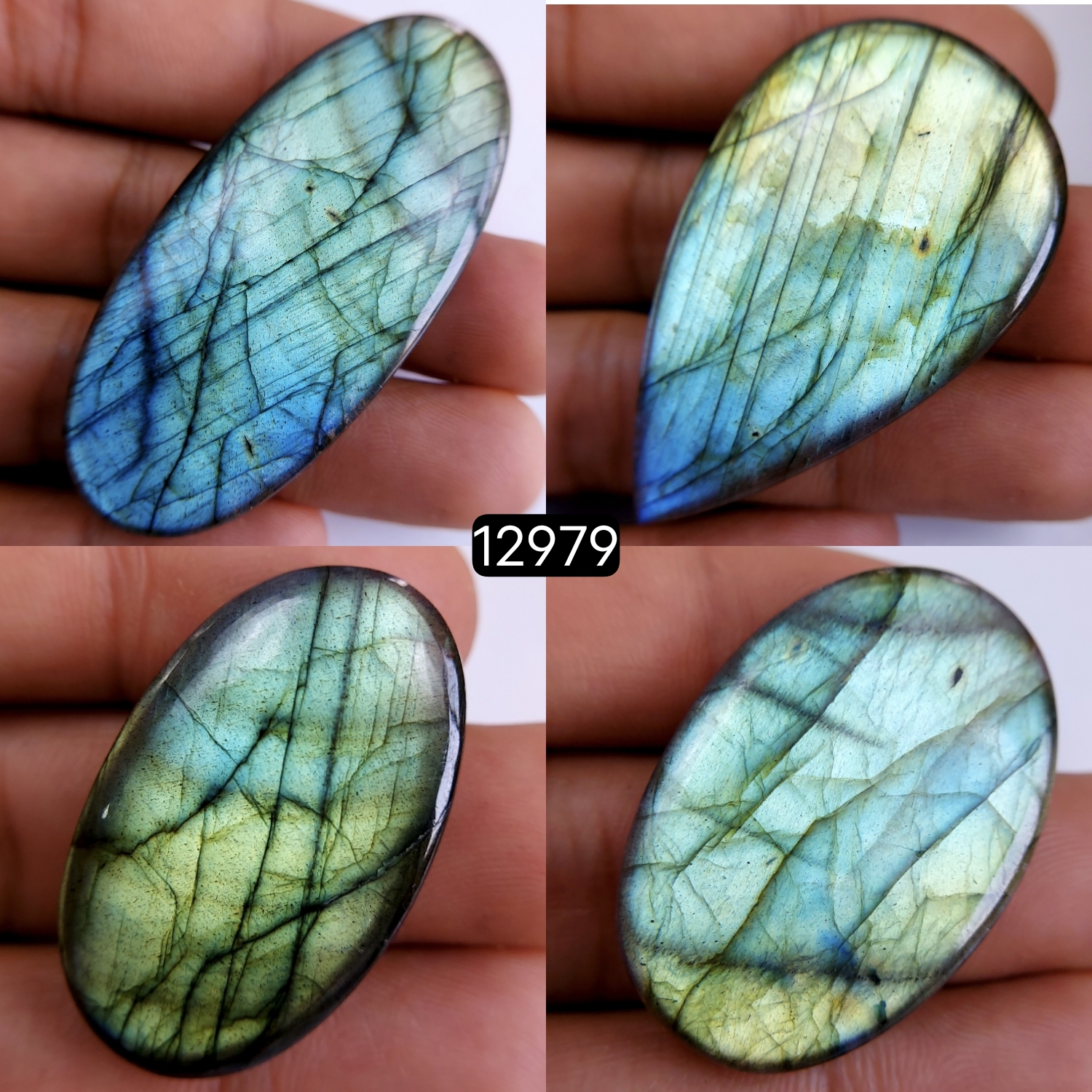 4 Pcs 283 Cts Natural Blue Labradorite Gemstone Cabochon Semi Precious Wholesale Lot Handmade Jewelry Making Supplies Pendant For Her 34x21-58x28mmR-12979