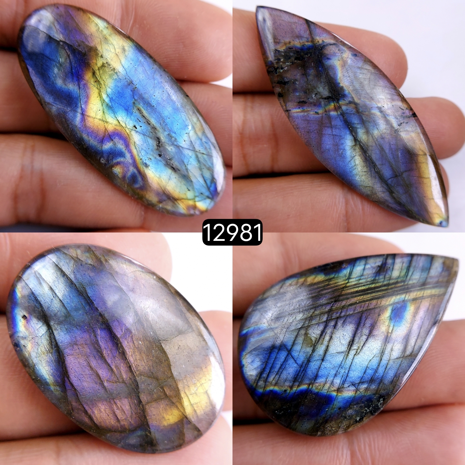 4 Pcs 172 Cts Natural Blue Labradorite Gemstone Cabochon Semi Precious Wholesale Lot Handmade Jewelry Making Supplies Pendant For Her 32x22-60x22mm12981