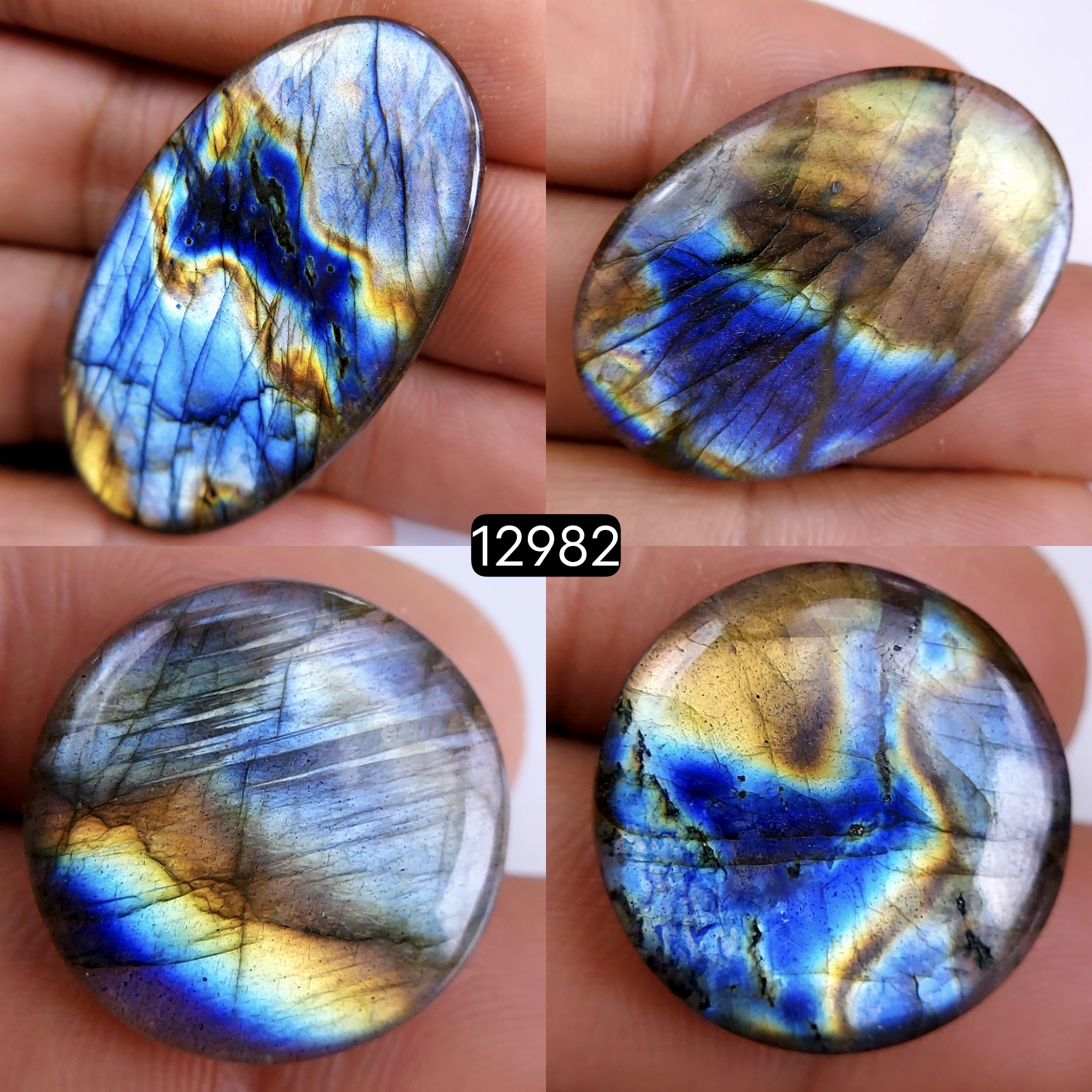 4 Pcs 110 Cts Natural Blue Labradorite Gemstone Cabochon Semi Precious Wholesale Lot Handmade Jewelry Making Supplies Pendant For Her 20x20-41x23mmR-12982
