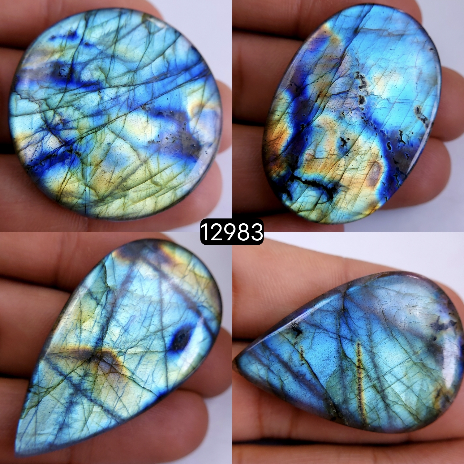 4 Pcs 241 Cts Natural Blue Labradorite Gemstone Cabochon Semi Precious Wholesale Lot Handmade Jewelry Making Supplies Pendant For Her 40x28-45x25mmR-12983