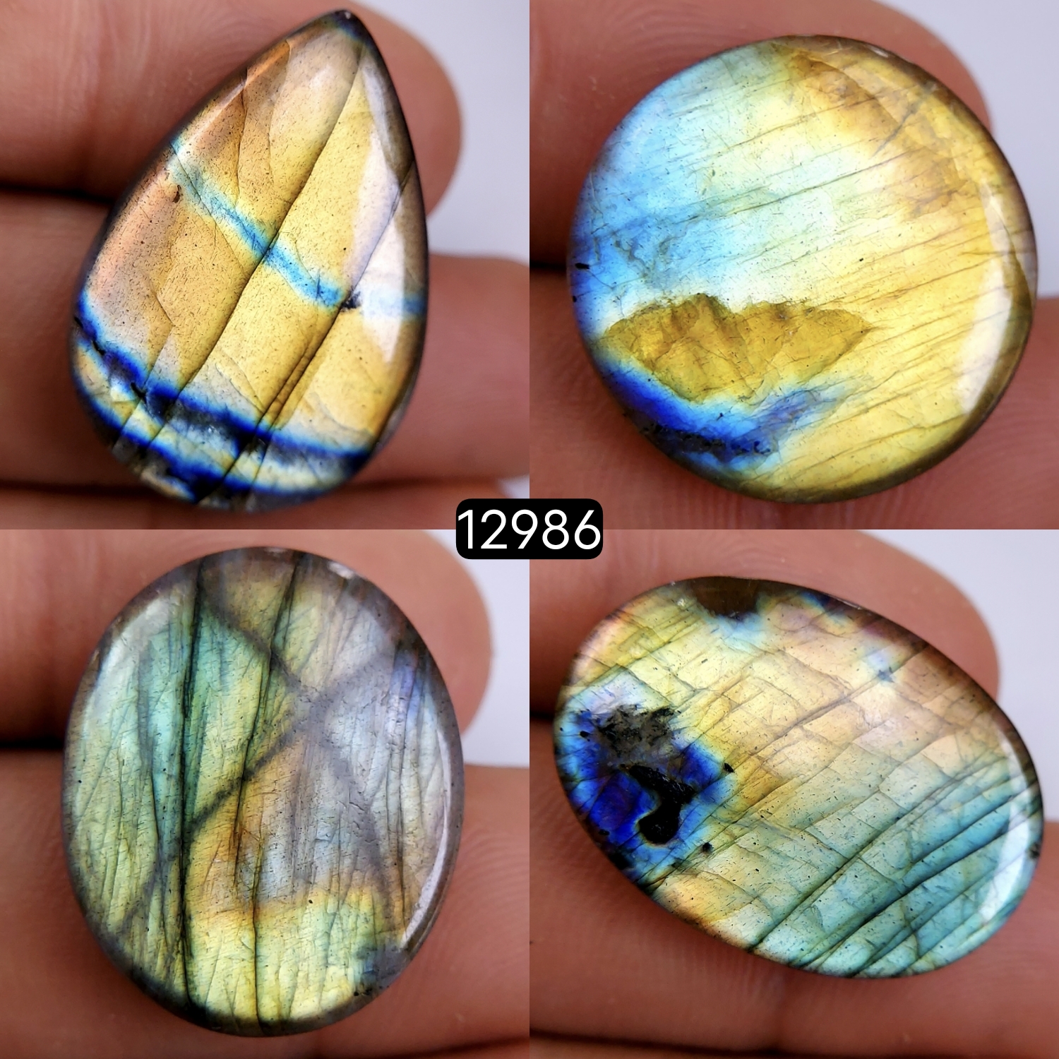 4 Pcs 88 Cts Natural Blue Labradorite Gemstone Cabochon Semi Precious Wholesale Lot Handmade Jewelry Making Supplies Pendant For Her 21x21-28x20mm12986