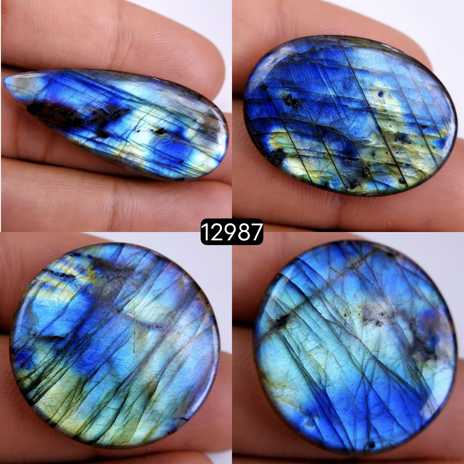4 Pcs 122 Cts Natural Blue Labradorite Gemstone Cabochon Semi Precious Wholesale Lot Handmade Jewelry Making Supplies Pendant For Her 30x22-42x18mmR-12987