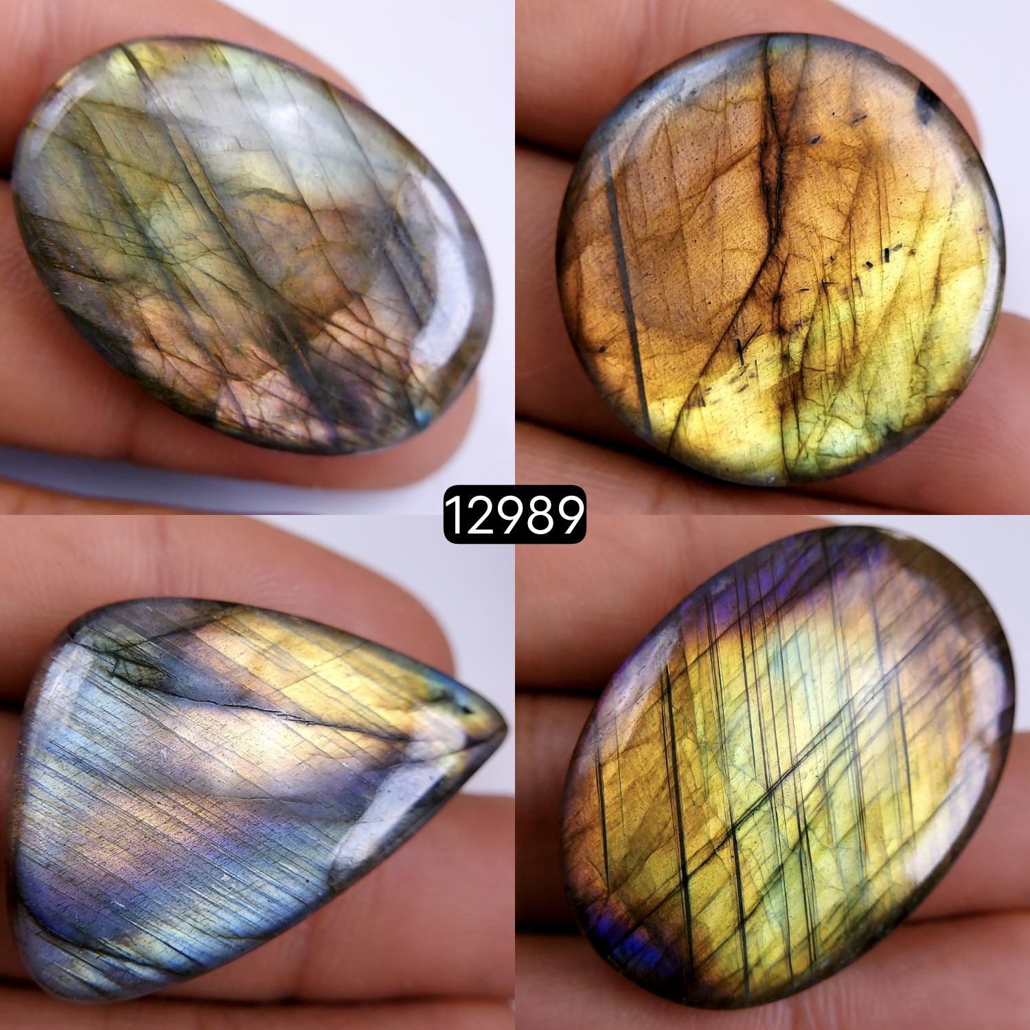 4 Pcs 173 Cts Natural Blue Labradorite Gemstone Cabochon Semi Precious Wholesale Lot Handmade Jewelry Making Supplies Pendant For Her 24x34-38x27mm12989