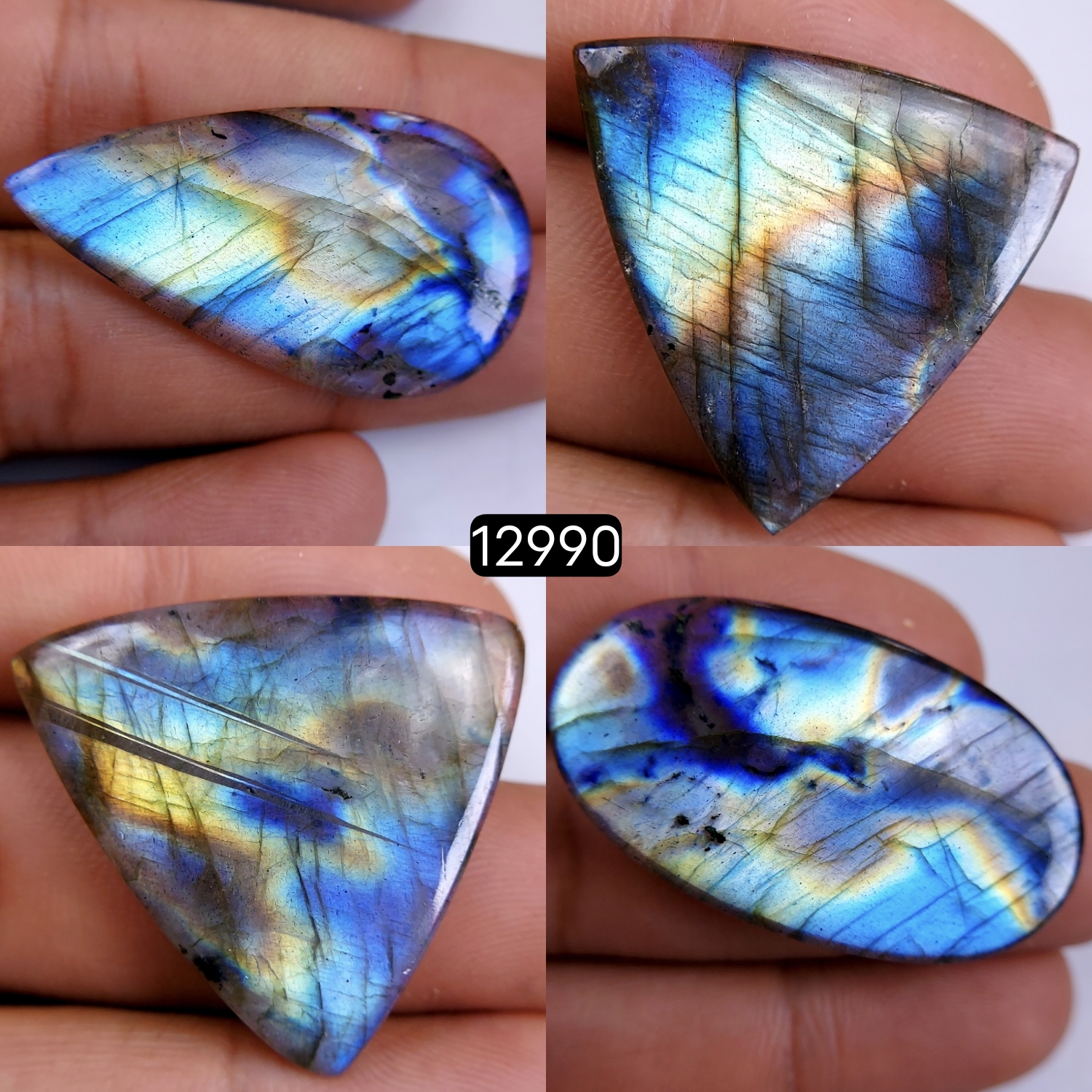 4 Pcs 110 Cts Natural Blue Labradorite Gemstone Cabochon Semi Precious Wholesale Lot Handmade Jewelry Making Supplies Pendant For Her 27x27-40x22mmR-12990
