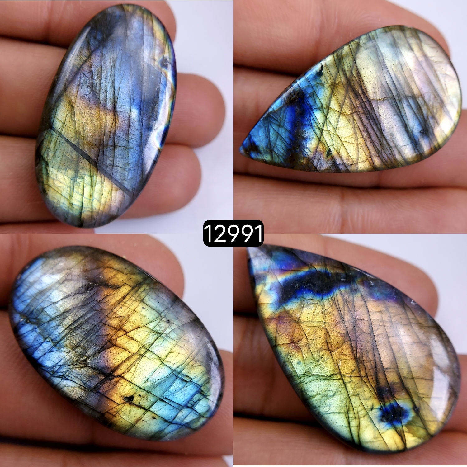 4 Pcs 177 Cts Natural Blue Labradorite Gemstone Cabochon Semi Precious Wholesale Lot Handmade Jewelry Making Supplies Pendant For Her 32x20-46x26mm12991