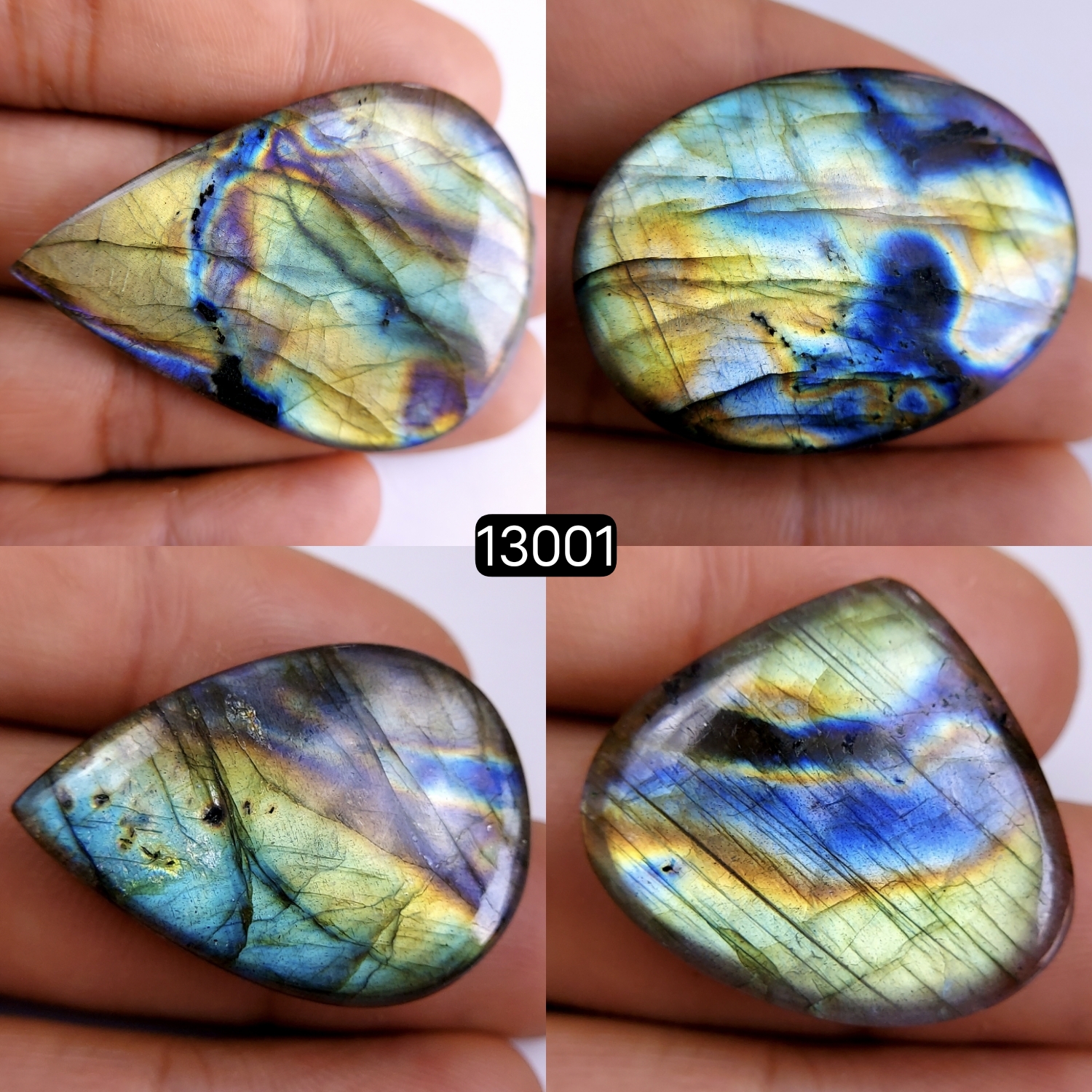 4 Pcs 204 Cts Natural Blue Labradorite Gemstone Cabochon Semi Precious Wholesale Lot Handmade Jewelry Making Supplies Pendant For Her 32x22-51x37mmR-13001
