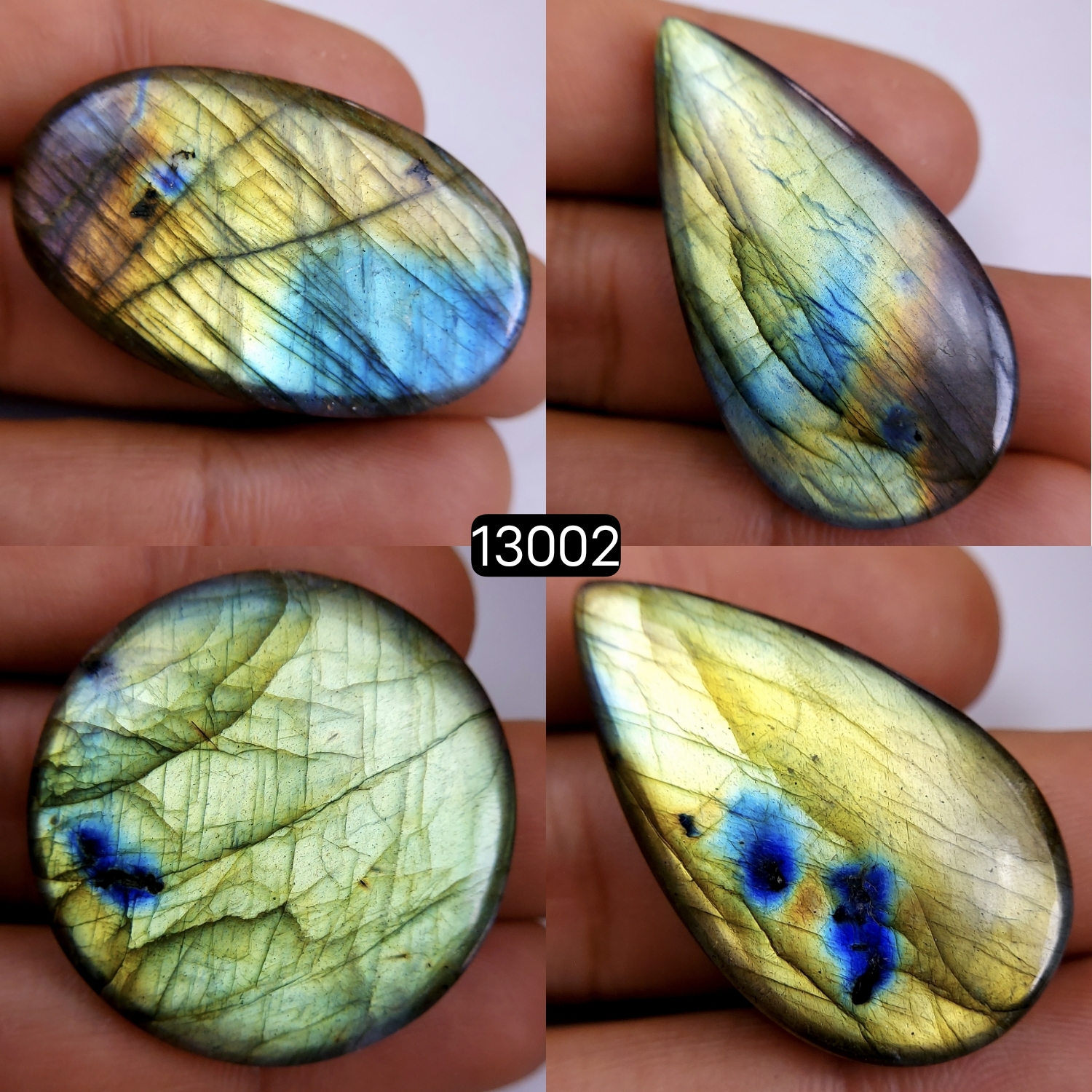 4 Pcs 206 Cts Natural Blue Labradorite Gemstone Cabochon Semi Precious Wholesale Lot Handmade Jewelry Making Supplies Pendant For Her 37x21-34x34mm13002