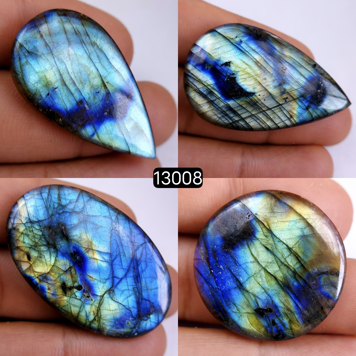 4 Pcs 171 Cts Natural Blue Labradorite Gemstone Cabochon Semi Precious Wholesale Lot Handmade Jewelry Making Supplies Pendant For Her 36x20-45x26mm13008